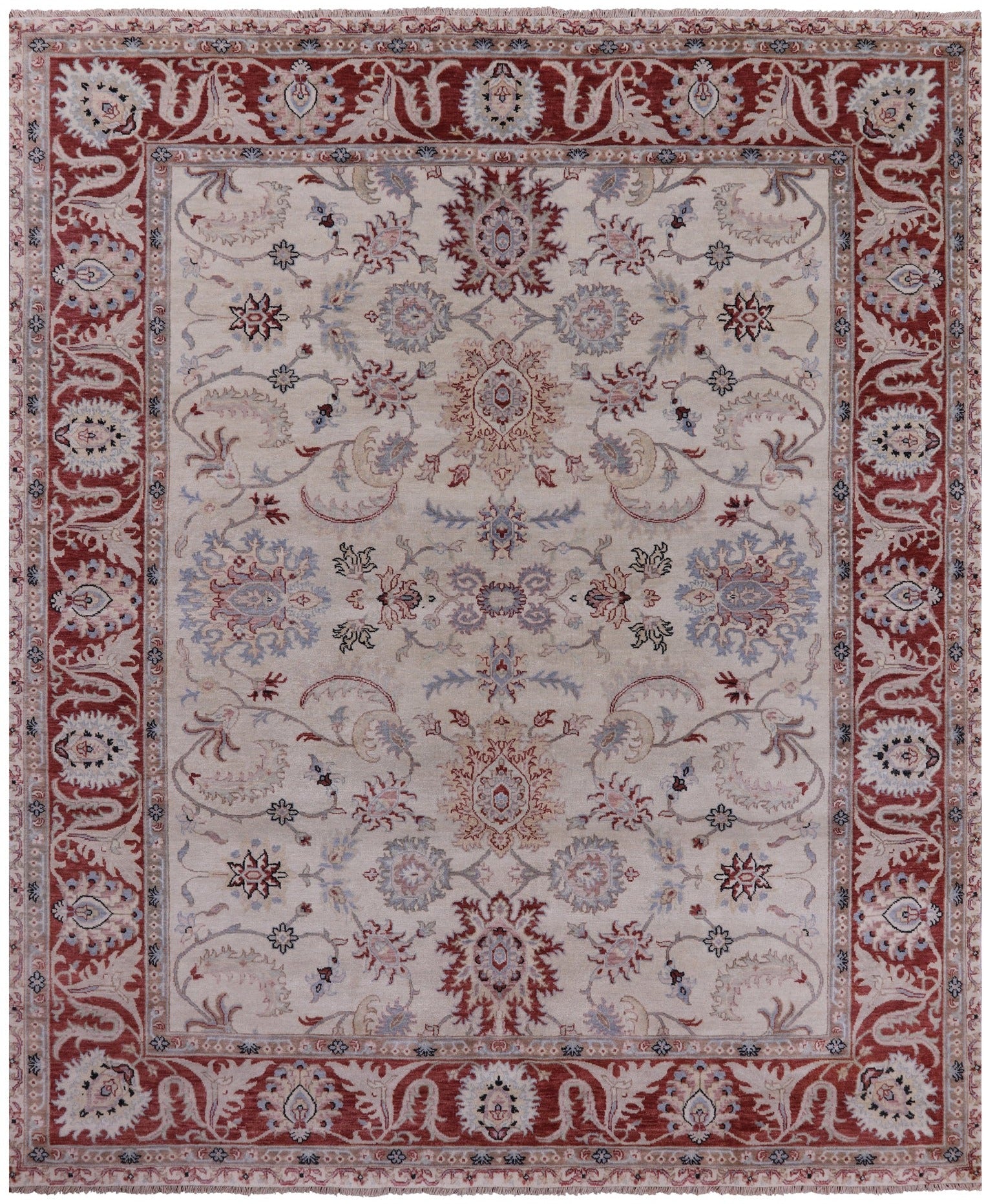 Ivory Persian Tabriz Hand Knotted Wool Rug - 8' 0" X 9' 8" - Golden Nile