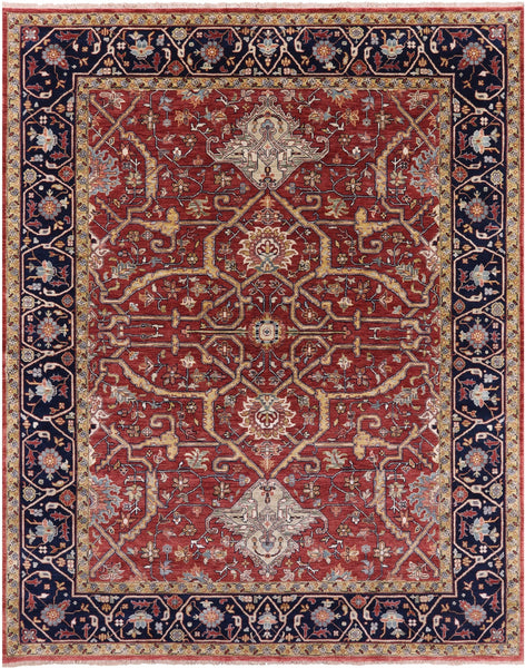 Red Persian Fine Serapi Handmade Wool Rug - 7' 11" X 10' 1" - Golden Nile