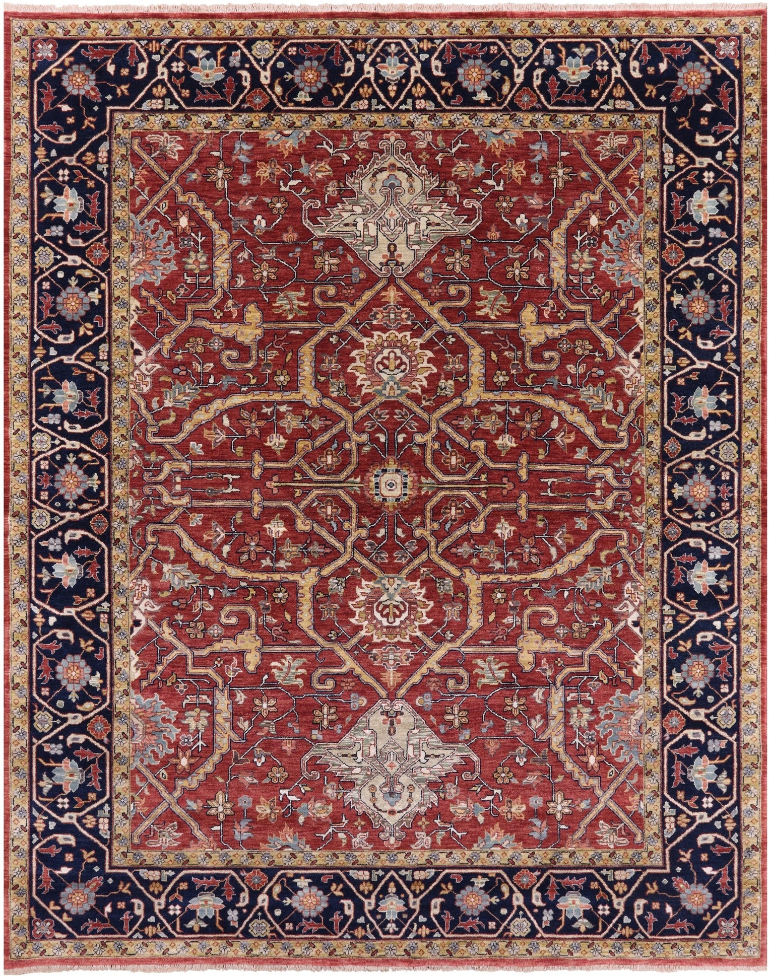 Red Persian Fine Serapi Handmade Wool Rug - 7' 11" X 10' 1" - Golden Nile