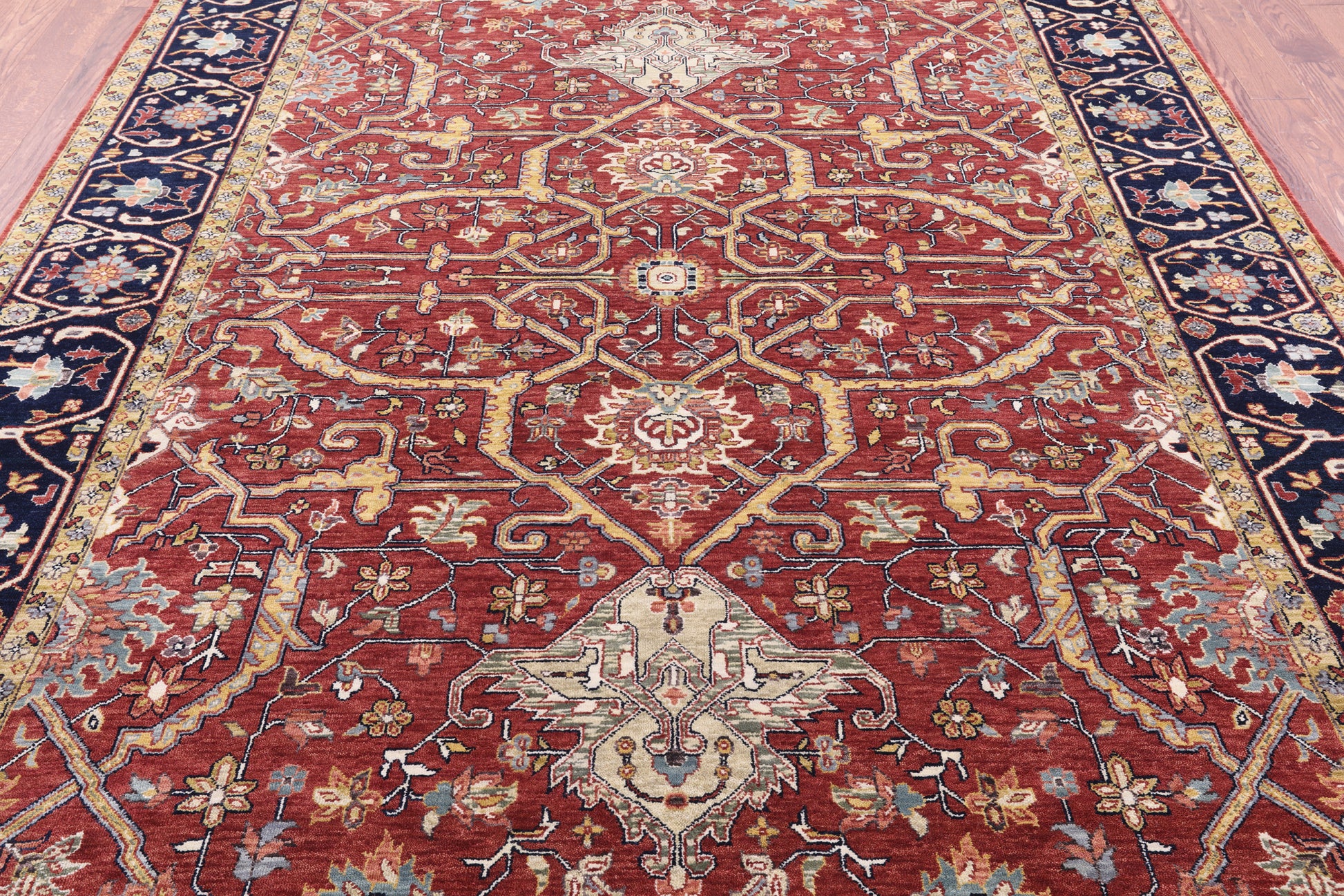 Red Persian Fine Serapi Handmade Wool Rug - 7' 11" X 10' 1" - Golden Nile