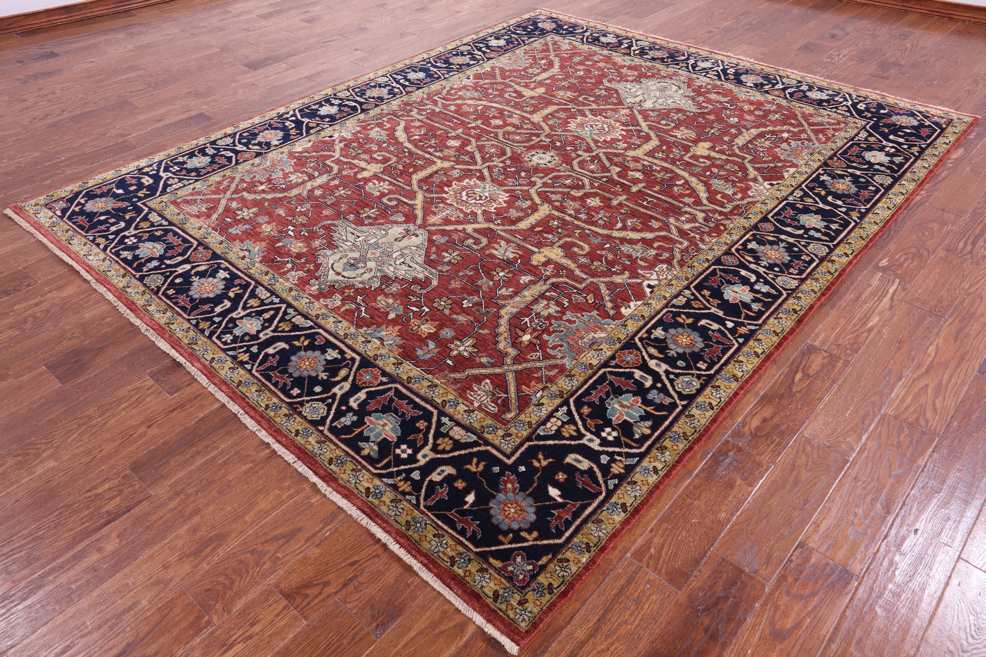 Red Persian Fine Serapi Handmade Wool Rug - 7' 11" X 10' 1" - Golden Nile