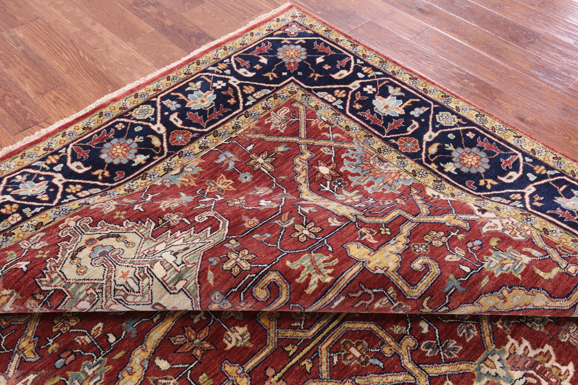 Red Persian Fine Serapi Handmade Wool Rug - 7' 11" X 10' 1" - Golden Nile