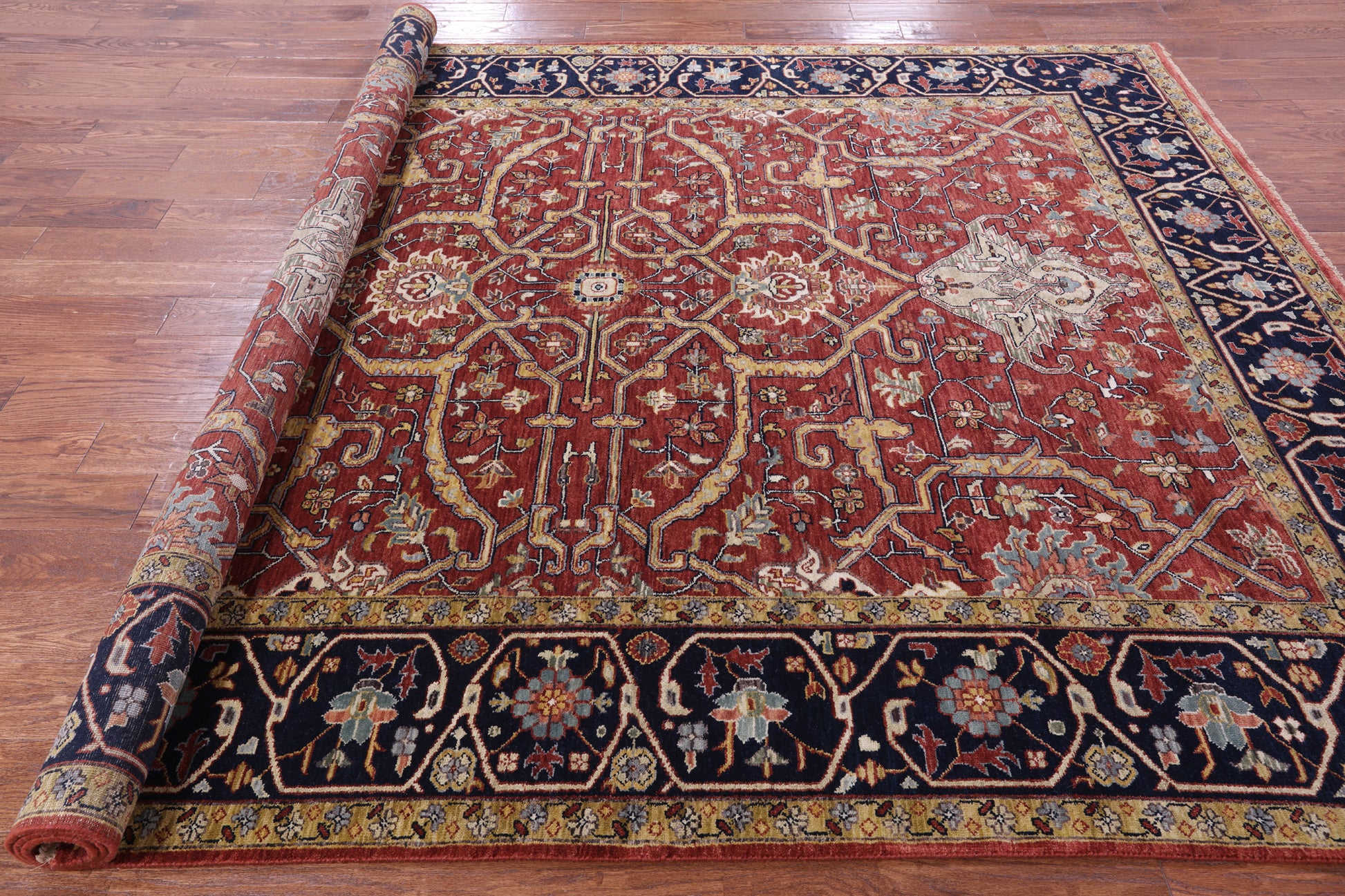 Red Persian Fine Serapi Handmade Wool Rug - 7' 11" X 10' 1" - Golden Nile