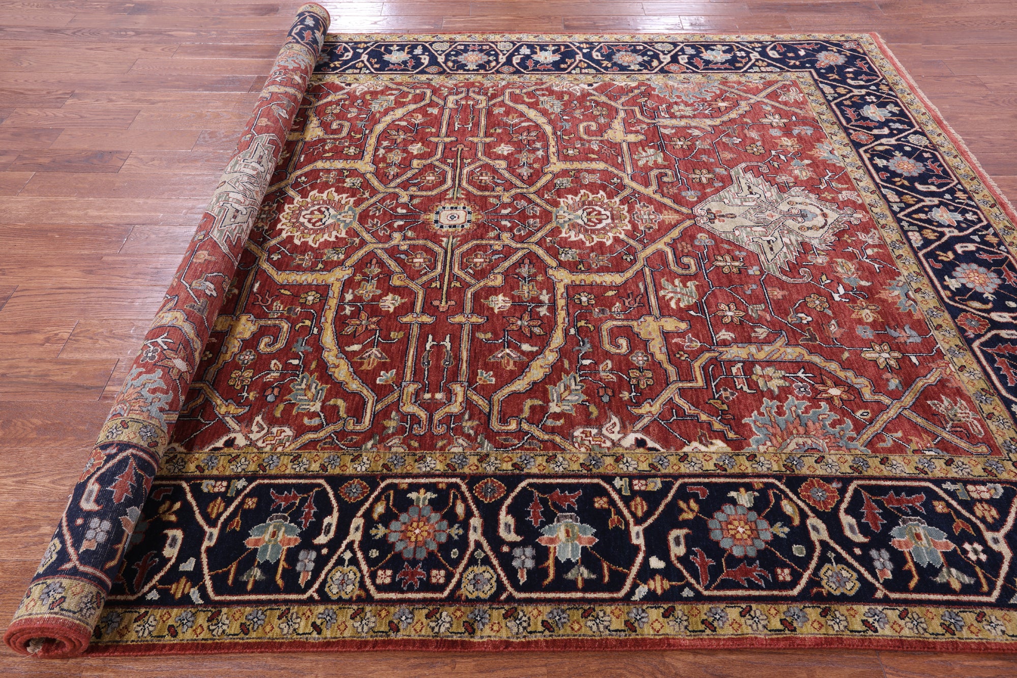 Red Persian Fine Serapi Handmade Wool Rug - 7' 11" X 10' 1" - Golden Nile