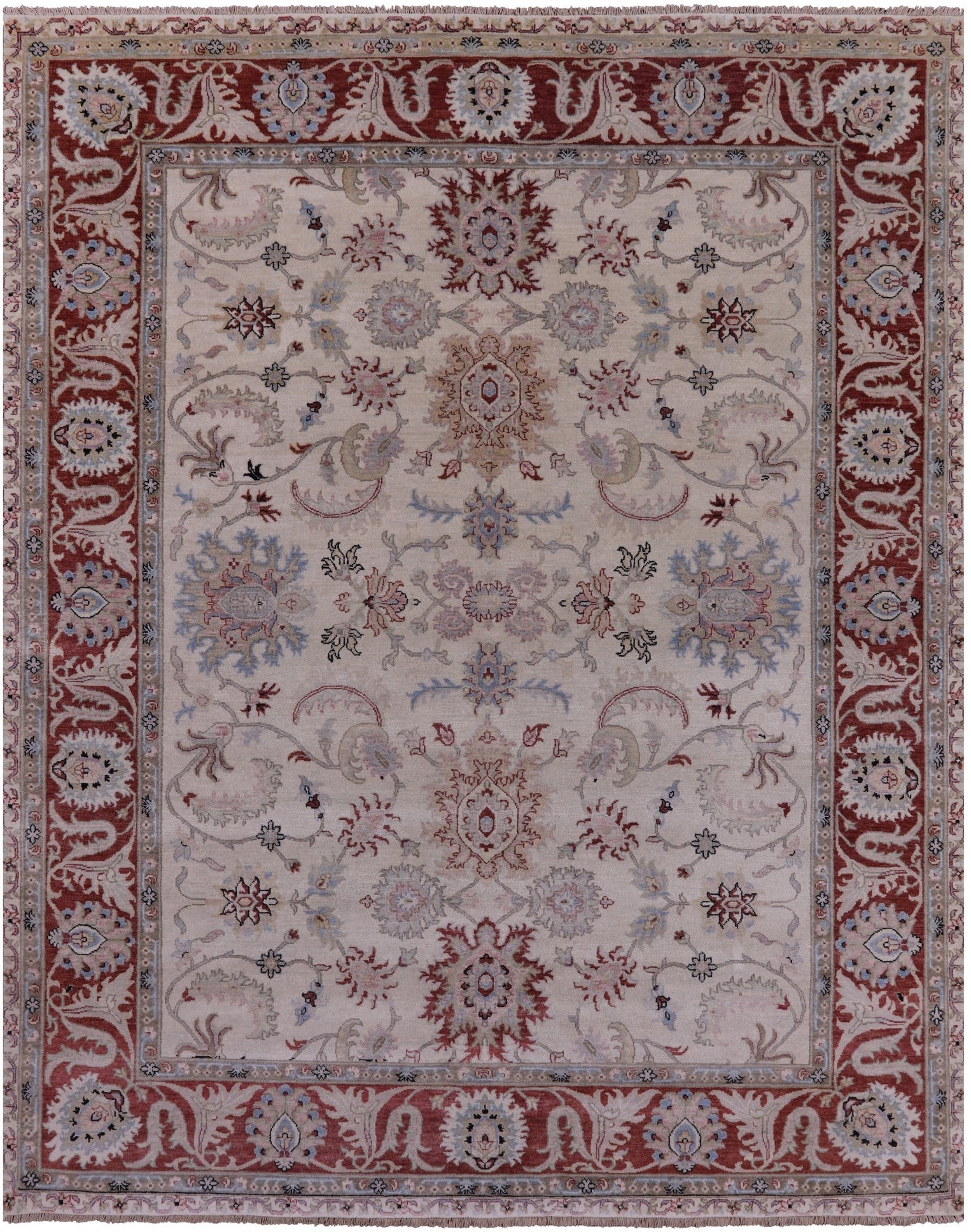 Ivory Persian Tabriz Hand Knotted Wool Rug - 8' 1" X 10' 1" - Golden Nile