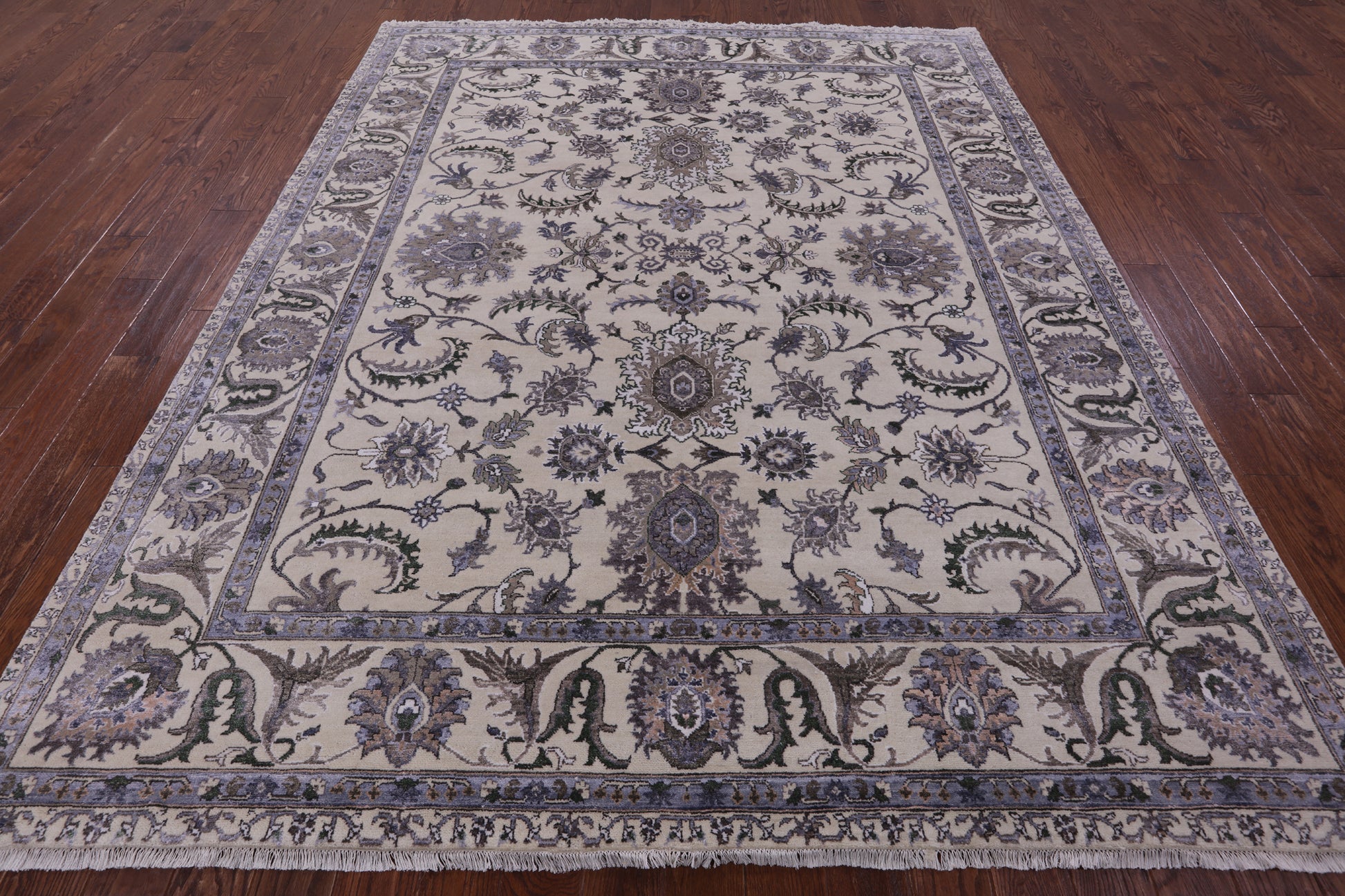 Ivory Persian Tabriz Hand Knotted Wool & Silk Rug - 8' 1" X 9' 11" - Golden Nile