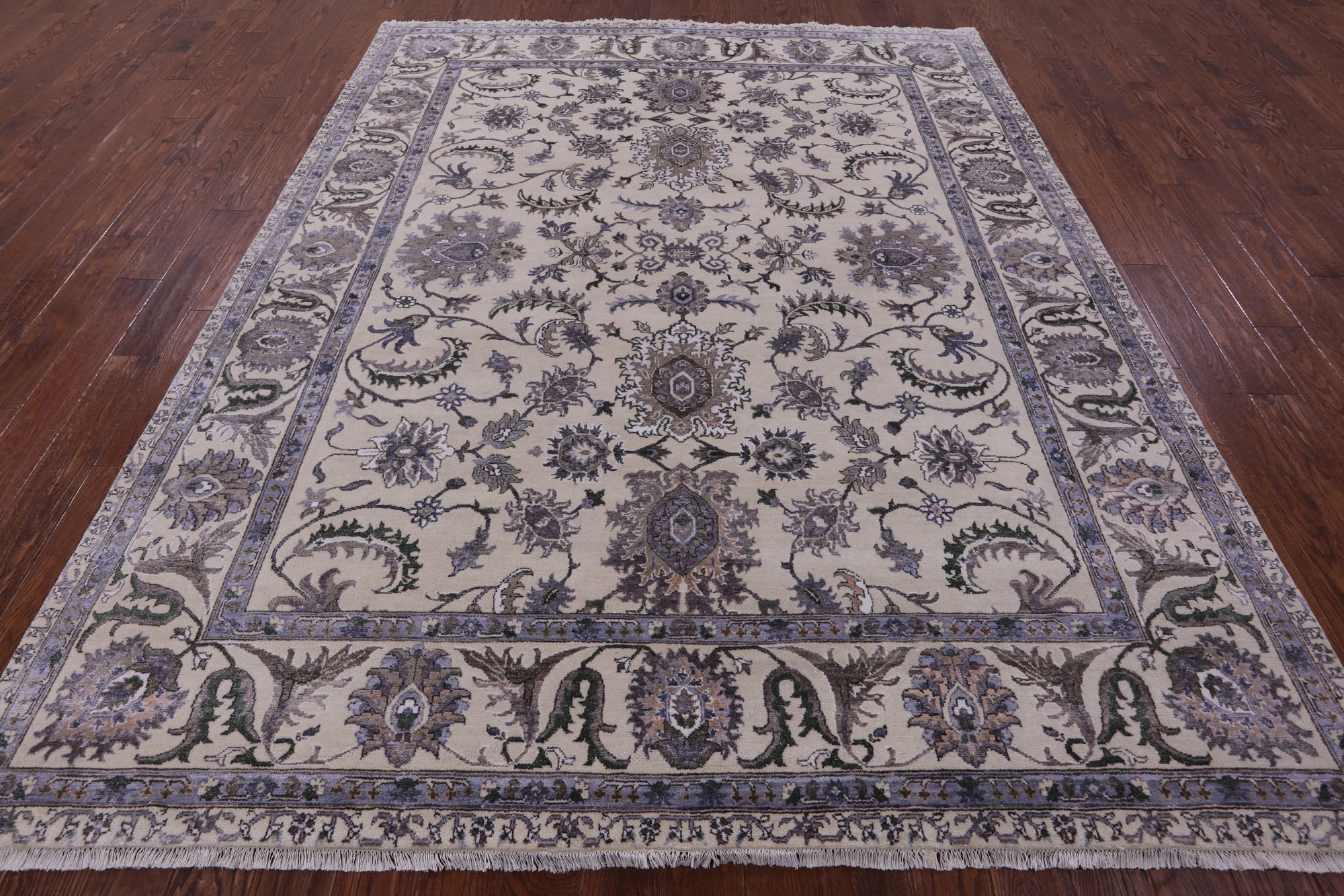 Ivory Persian Tabriz Hand Knotted Wool & Silk Rug - 8' 1" X 9' 11" - Golden Nile