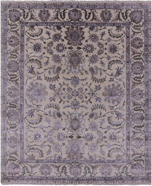 Ivory Persian Tabriz Hand Knotted Wool & Silk Rug - 8' 1" X 9' 11" - Golden Nile