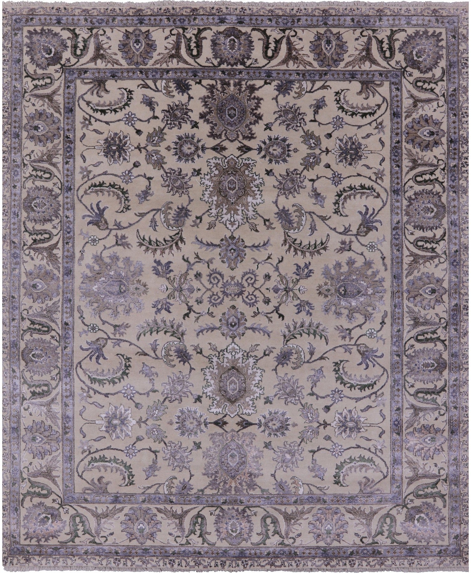 Ivory Persian Tabriz Hand Knotted Wool & Silk Rug - 8' 1" X 9' 11" - Golden Nile