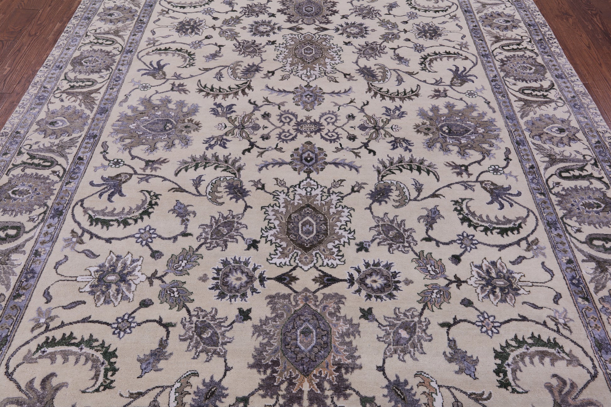 Ivory Persian Tabriz Hand Knotted Wool & Silk Rug - 8' 1" X 9' 11" - Golden Nile