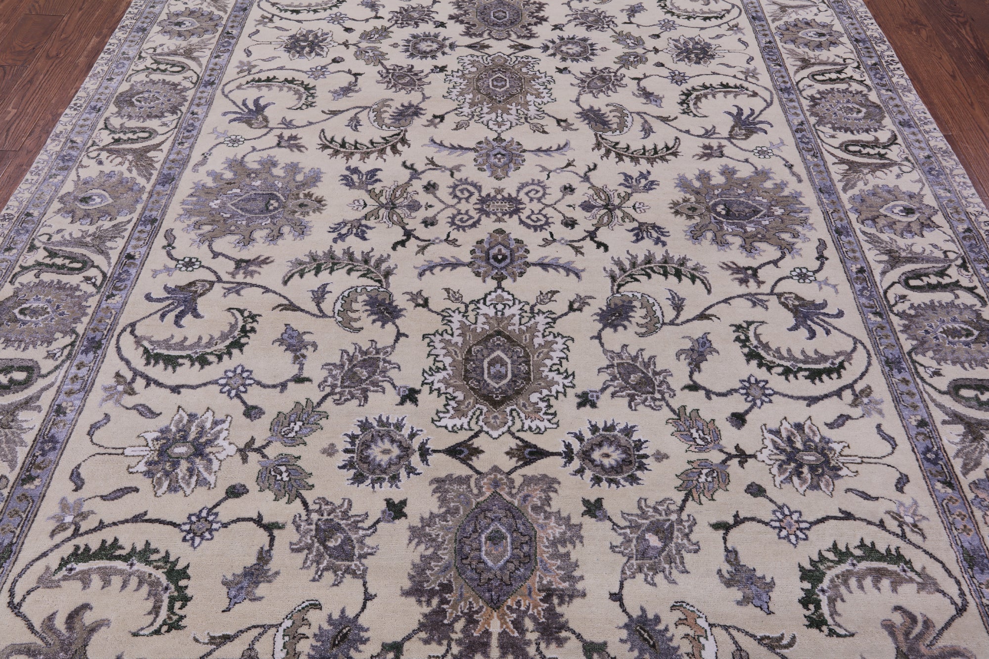 Ivory Persian Tabriz Hand Knotted Wool & Silk Rug - 8' 1" X 9' 11" - Golden Nile