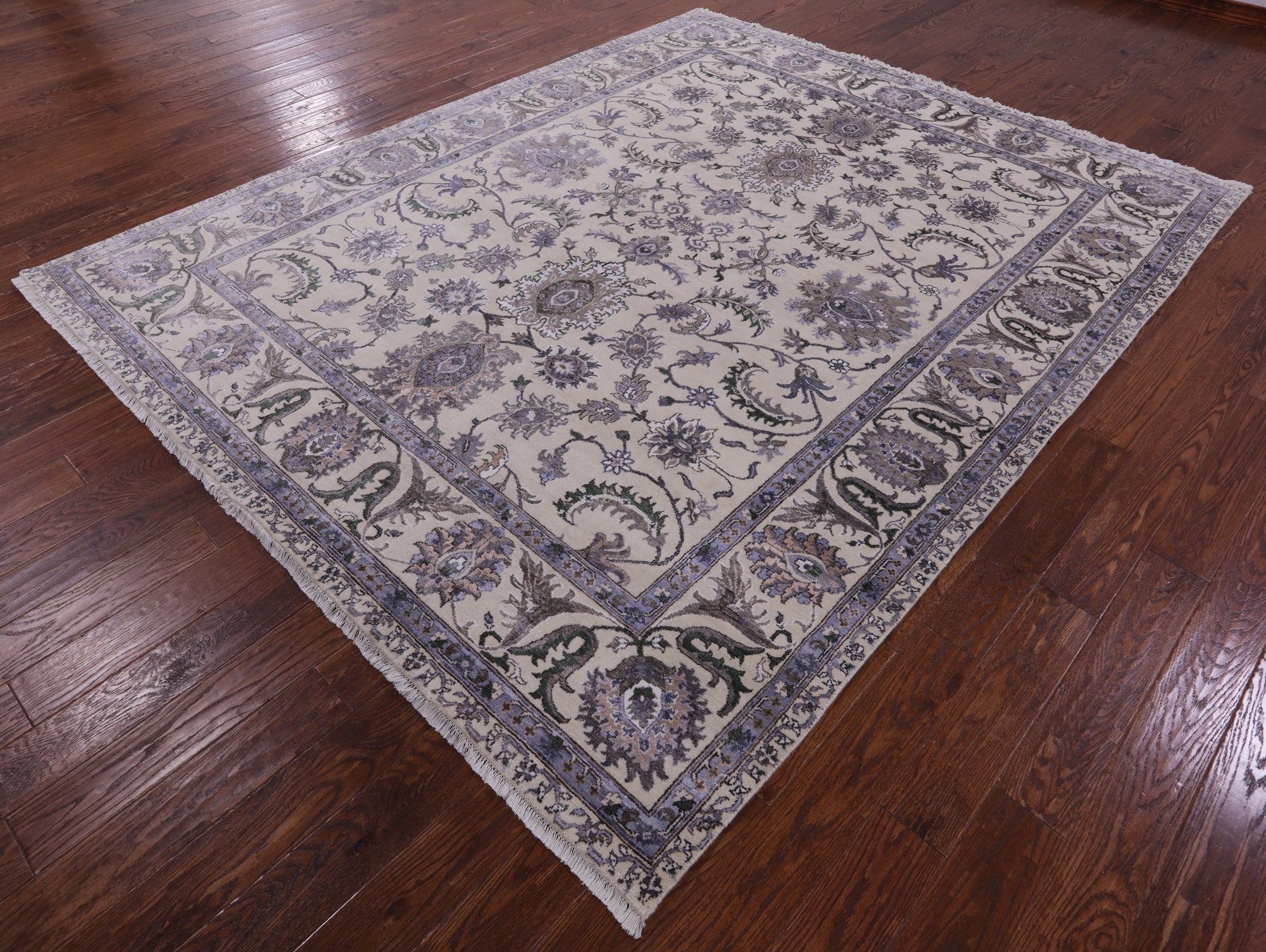 Ivory Persian Tabriz Hand Knotted Wool & Silk Rug - 8' 1" X 9' 11" - Golden Nile