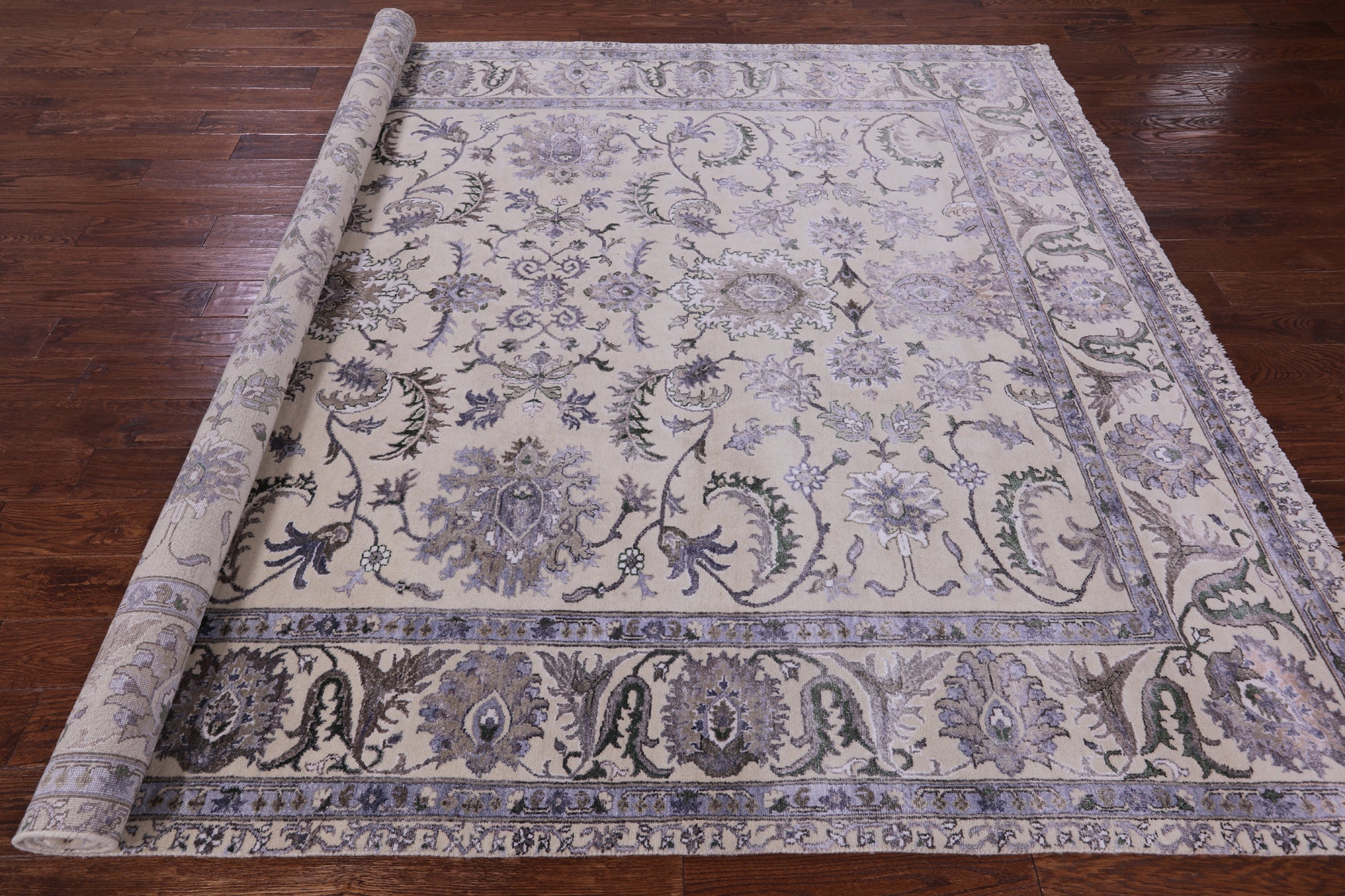 Ivory Persian Tabriz Hand Knotted Wool & Silk Rug - 8' 1" X 9' 11" - Golden Nile