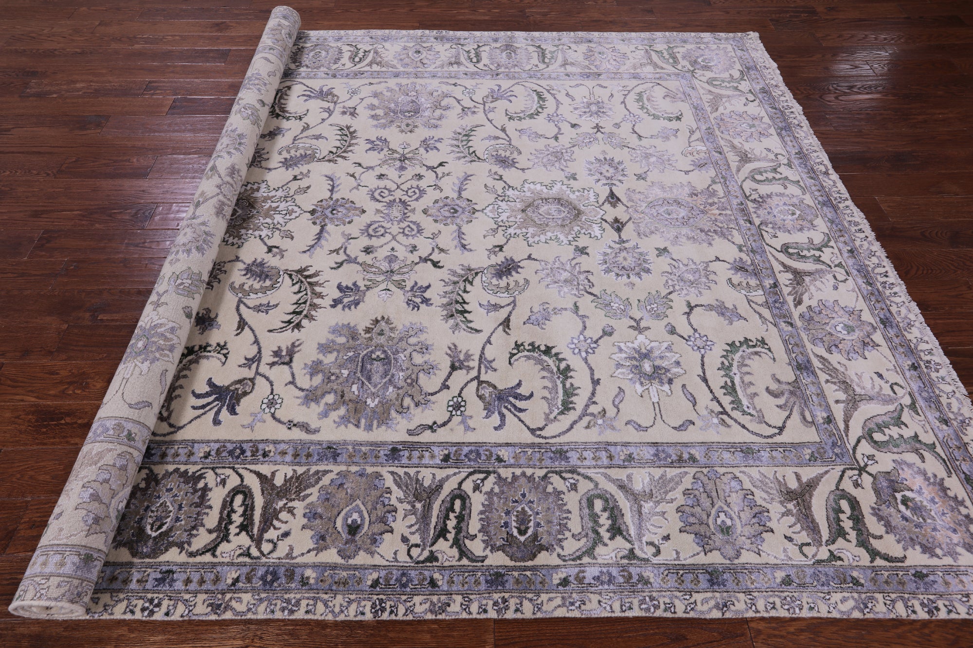 Ivory Persian Tabriz Hand Knotted Wool & Silk Rug - 8' 1" X 9' 11" - Golden Nile
