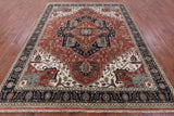 Rust Persian Fine Serapi Hand Knotted Wool Rug - 8' 1" X 10' 0" - Golden Nile