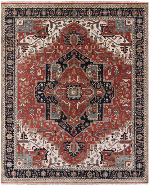 Rust Persian Fine Serapi Hand Knotted Wool Rug - 8' 1" X 10' 0" - Golden Nile