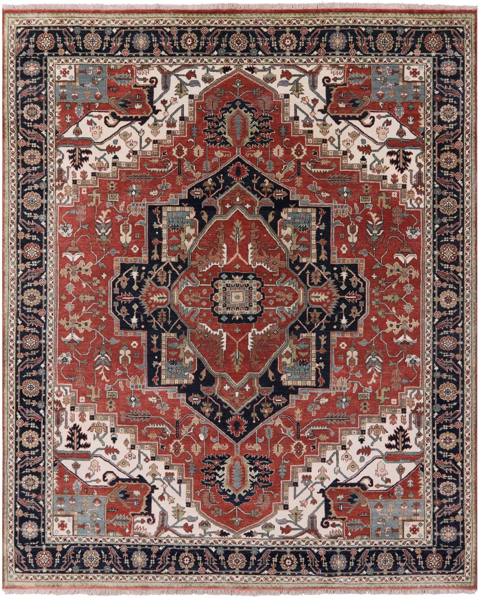 Rust Persian Fine Serapi Hand Knotted Wool Rug - 8' 1" X 10' 0" - Golden Nile
