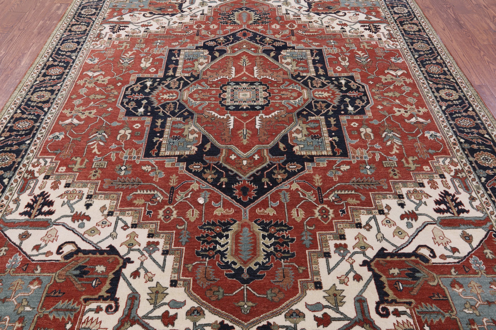 Rust Persian Fine Serapi Hand Knotted Wool Rug - 8' 1" X 10' 0" - Golden Nile