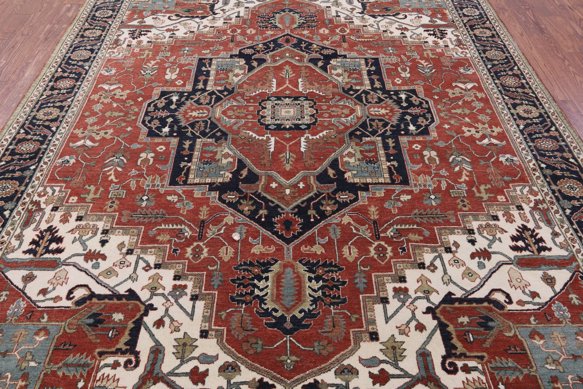 Rust Persian Fine Serapi Hand Knotted Wool Rug - 8' 1" X 10' 0" - Golden Nile
