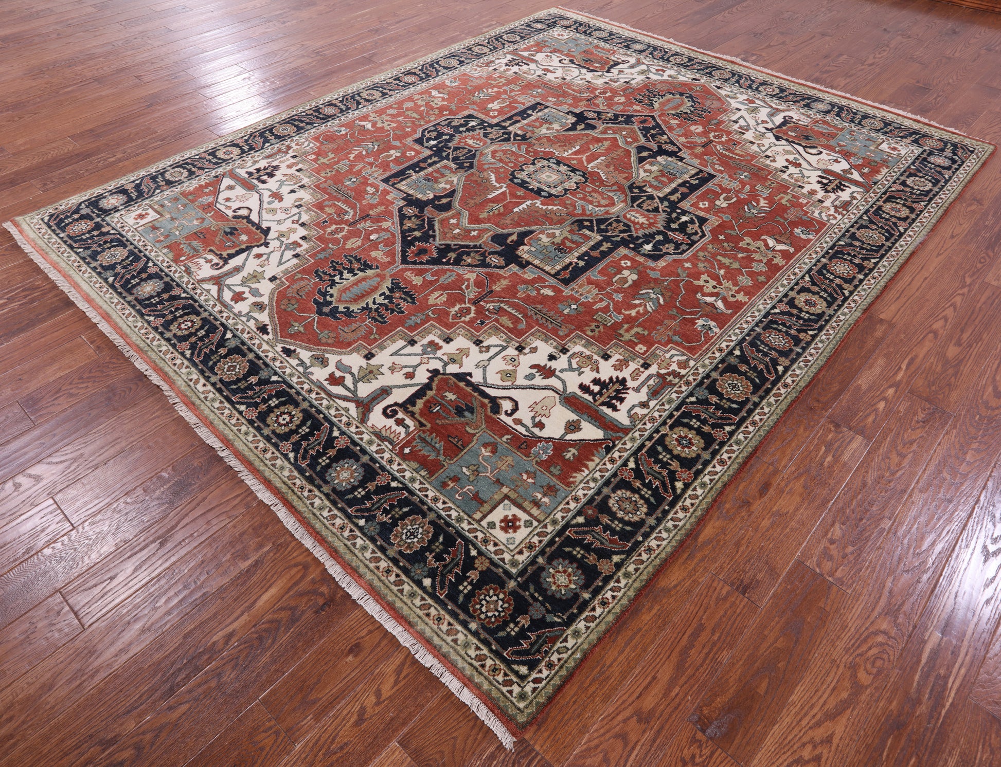 Rust Persian Fine Serapi Hand Knotted Wool Rug - 8' 1" X 10' 0" - Golden Nile