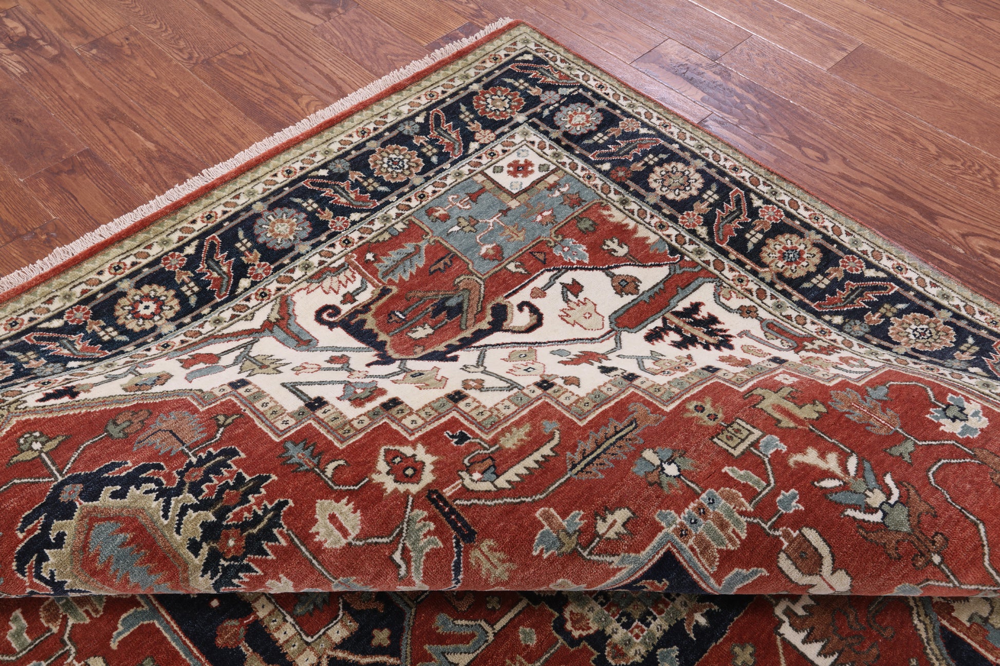 Rust Persian Fine Serapi Hand Knotted Wool Rug - 8' 1" X 10' 0" - Golden Nile