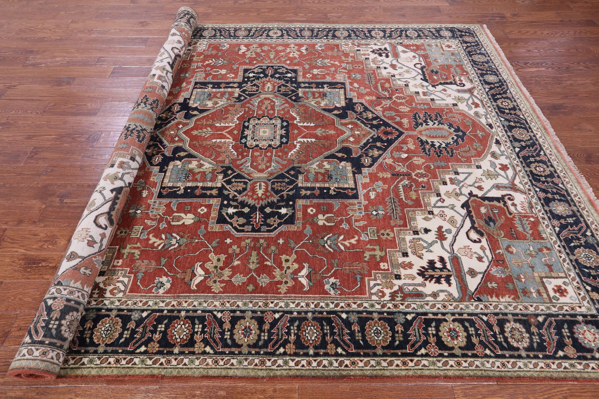 Rust Persian Fine Serapi Hand Knotted Wool Rug - 8' 1" X 10' 0" - Golden Nile