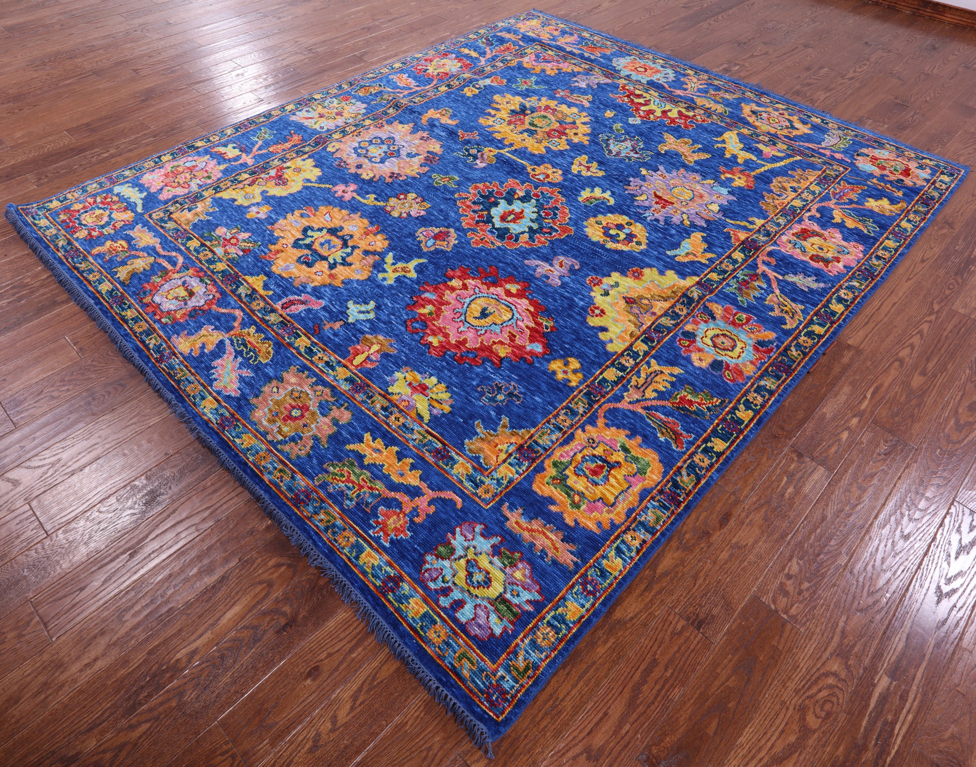 Blue Turkish Oushak Handmade Wool Rug - 8' 2" X 9' 10" - Golden Nile