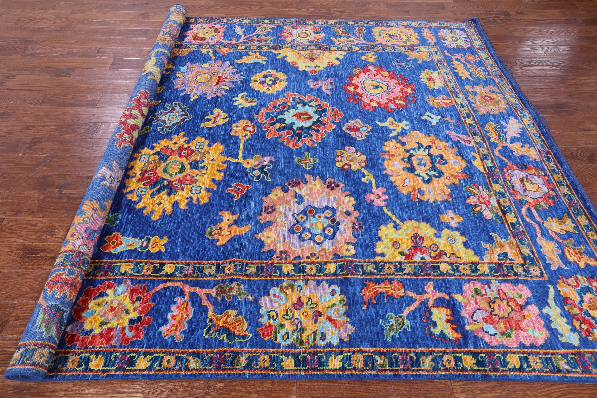 Blue Turkish Oushak Handmade Wool Rug - 8' 2" X 9' 10" - Golden Nile