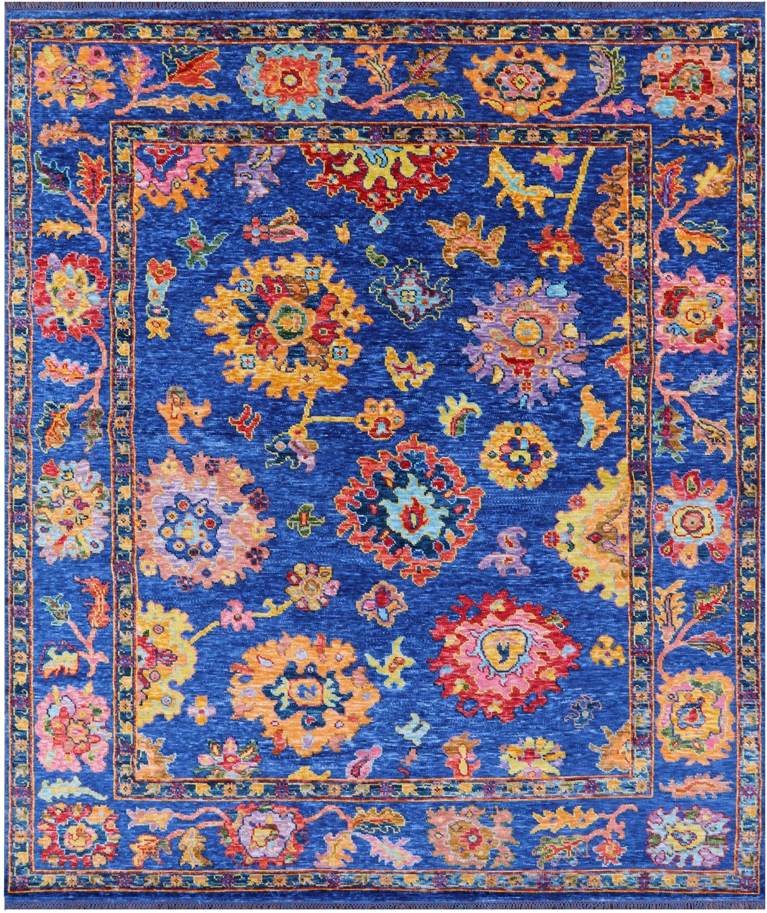 Blue Turkish Oushak Handmade Wool Rug - 8' 2" X 9' 10" - Golden Nile