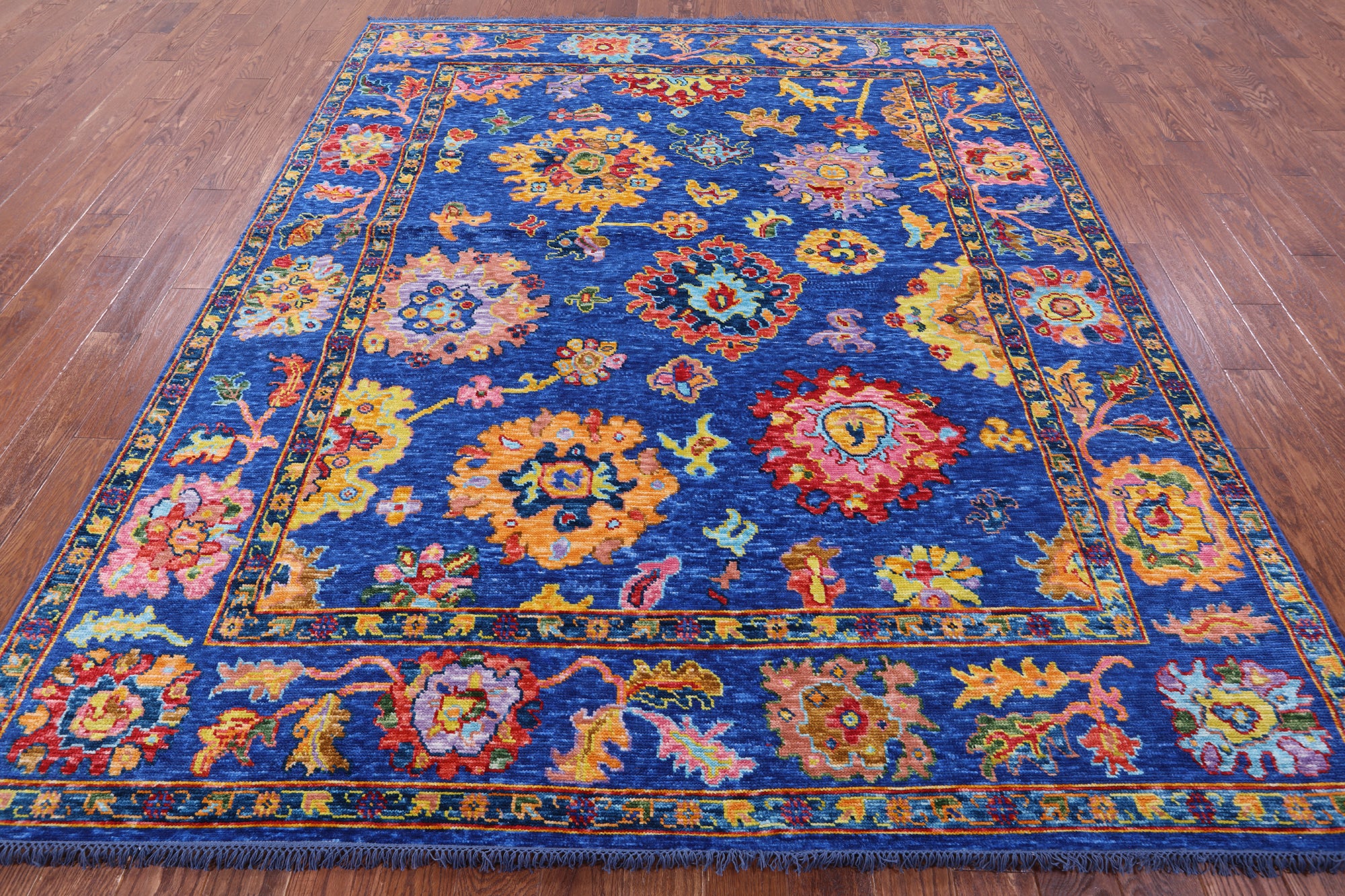 Blue Turkish Oushak Handmade Wool Rug - 8' 2" X 9' 10" - Golden Nile