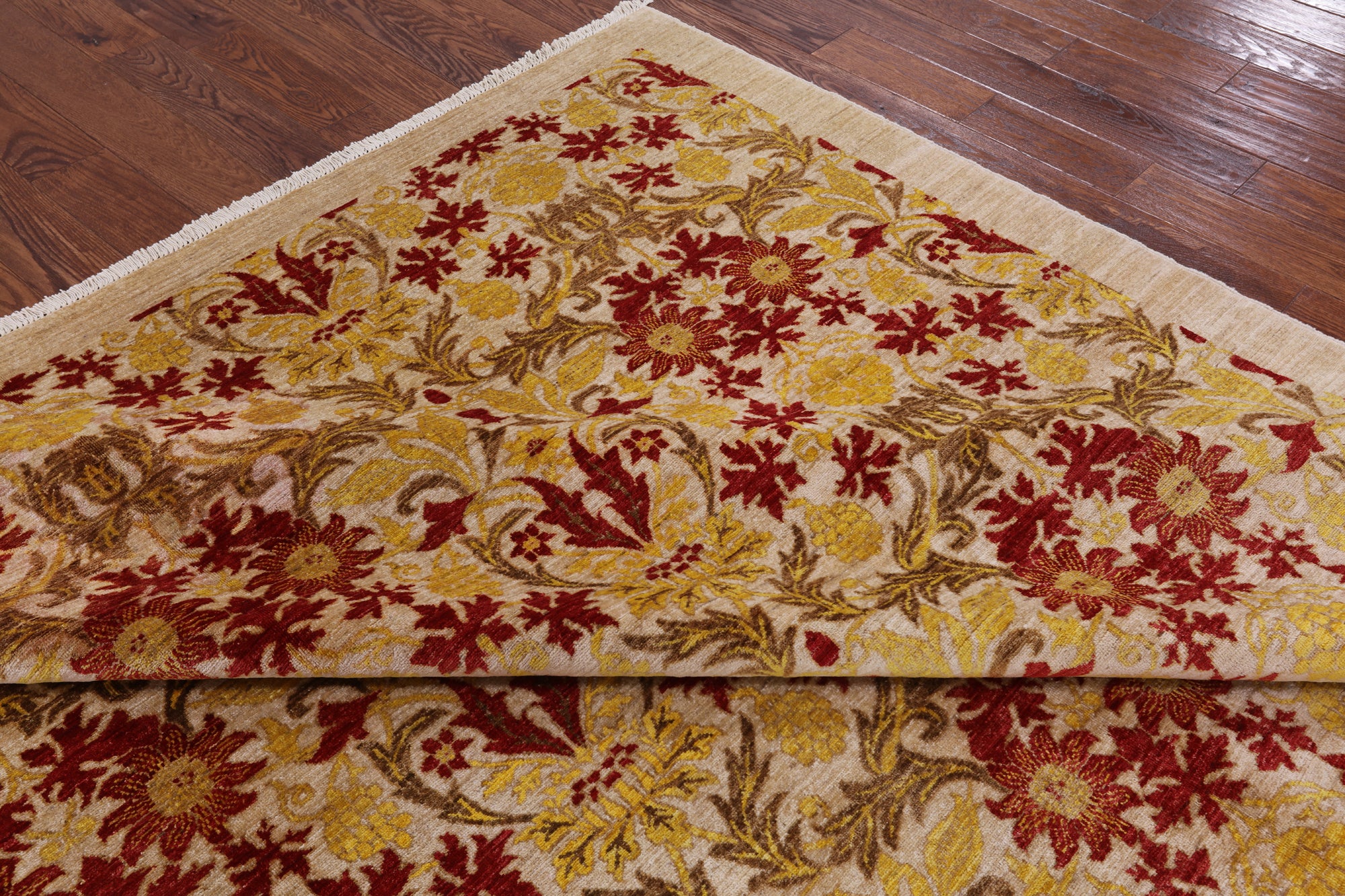 Ivory William Morris Handmade Wool Area Rug - 8' 10" X 11' 8" - Golden Nile