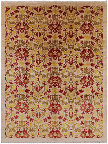 Ivory William Morris Handmade Wool Area Rug - 8' 10" X 11' 8" - Golden Nile