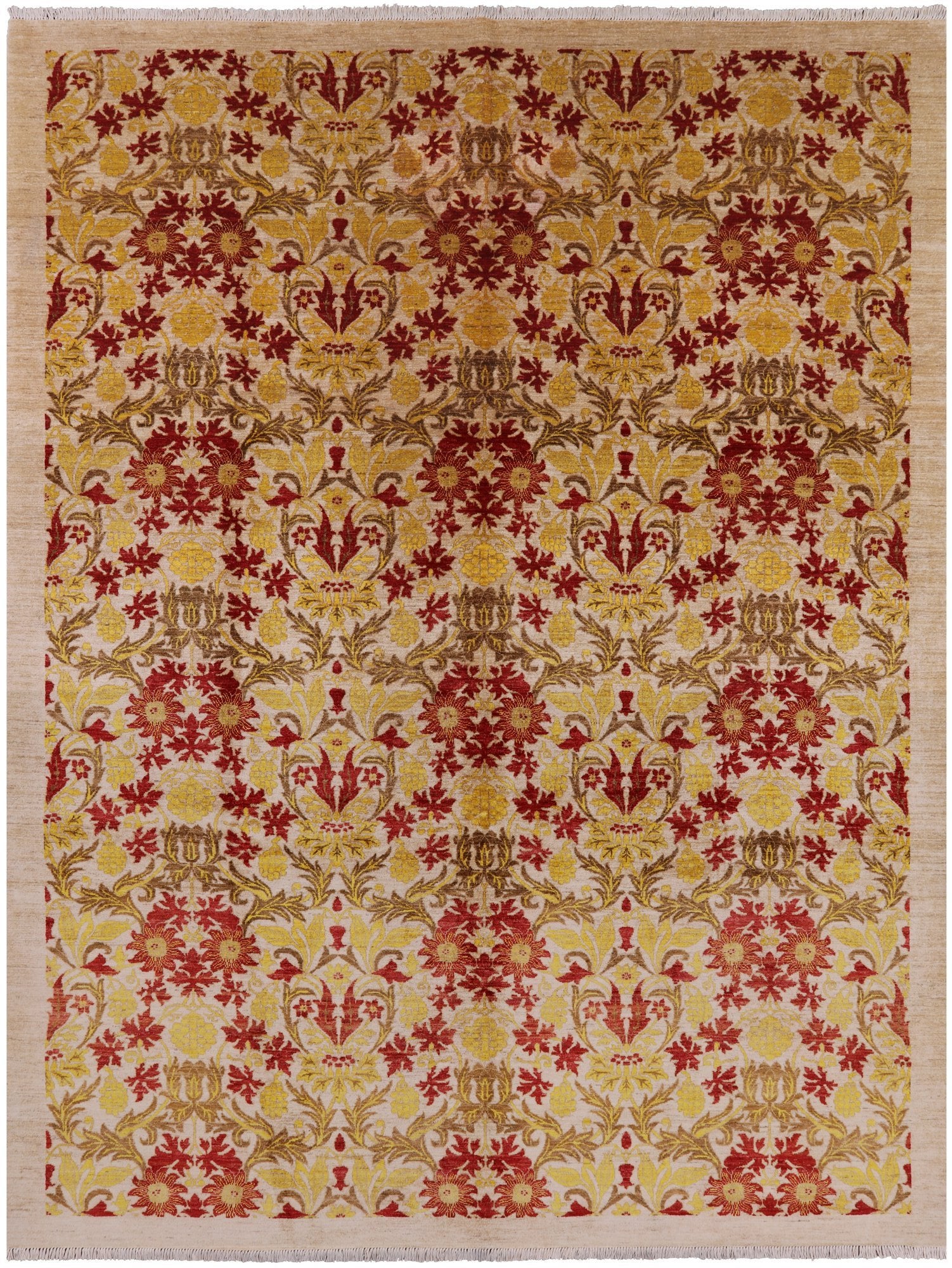 Ivory William Morris Handmade Wool Area Rug - 8' 10" X 11' 8" - Golden Nile