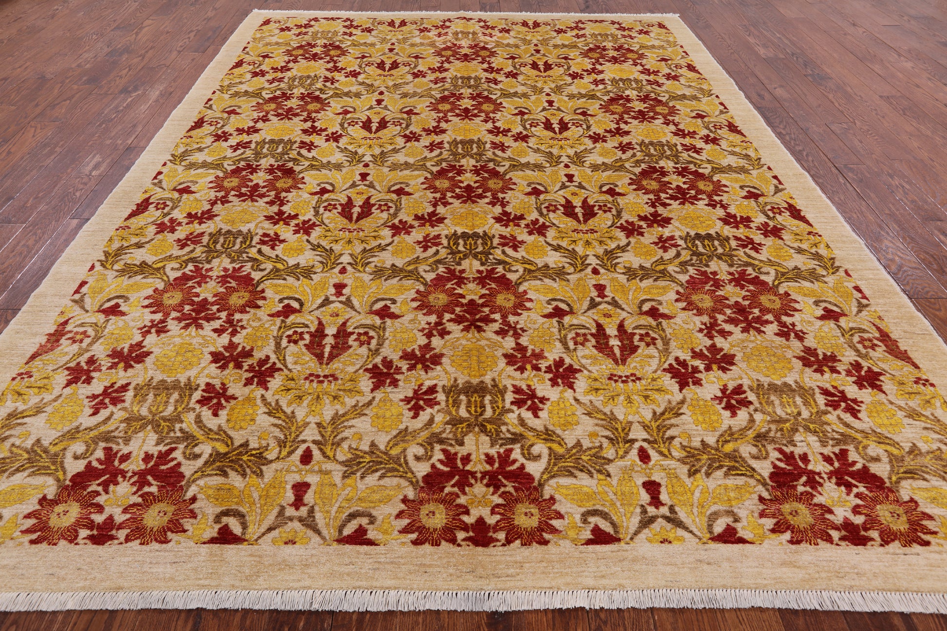 Ivory William Morris Handmade Wool Area Rug - 8' 10" X 11' 8" - Golden Nile
