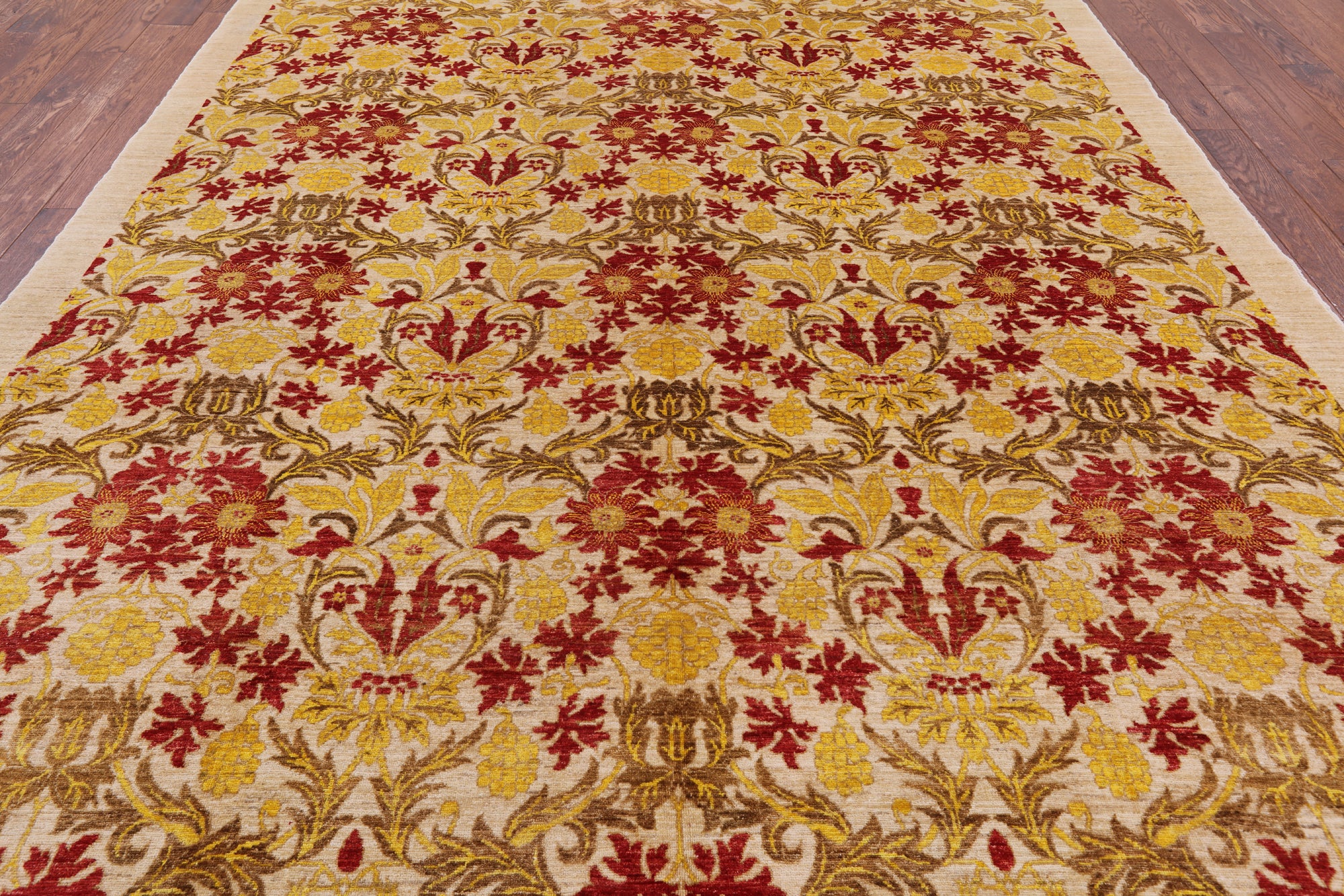 Ivory William Morris Handmade Wool Area Rug - 8' 10" X 11' 8" - Golden Nile