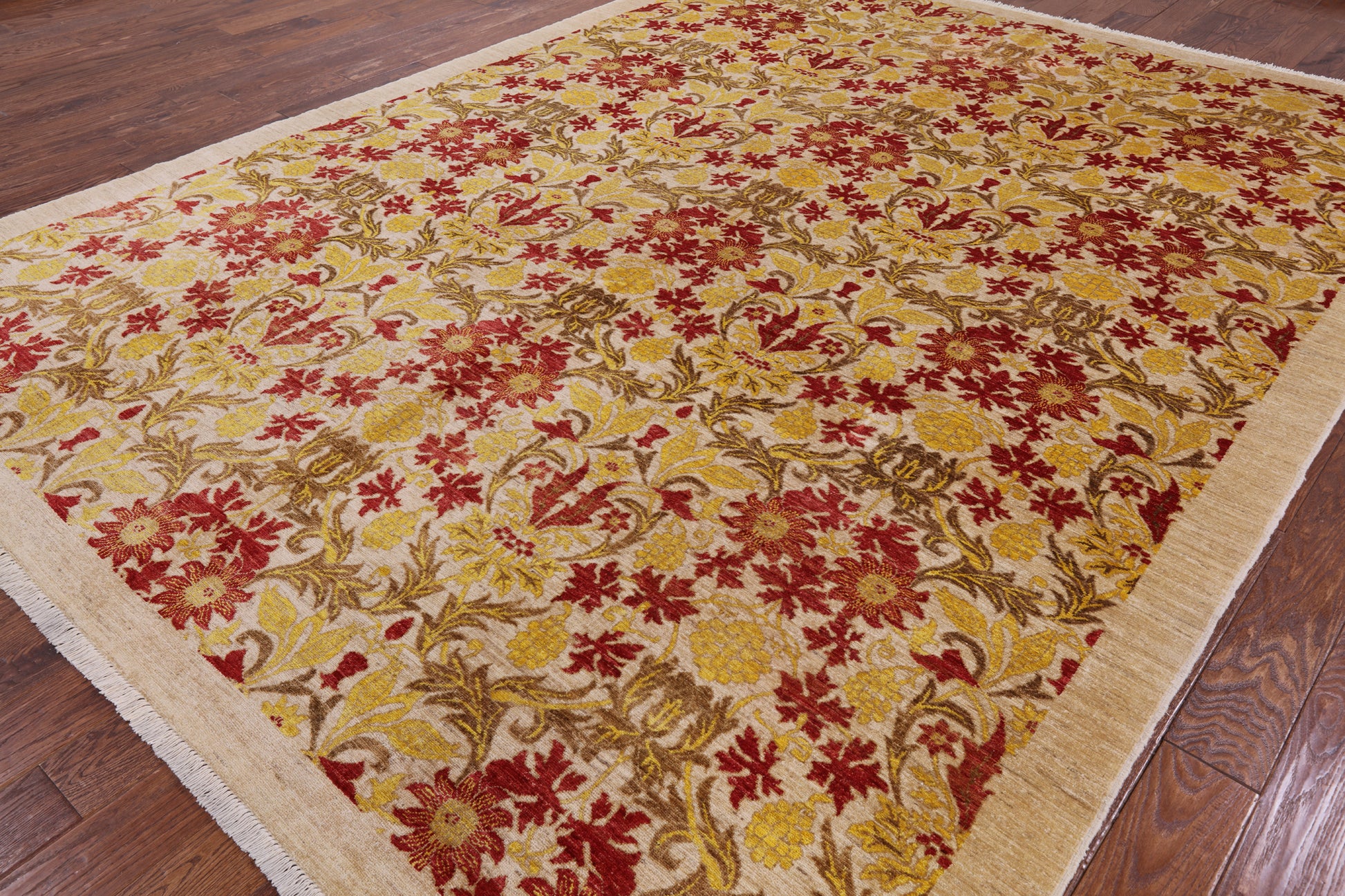 Ivory William Morris Handmade Wool Area Rug - 8' 10" X 11' 8" - Golden Nile