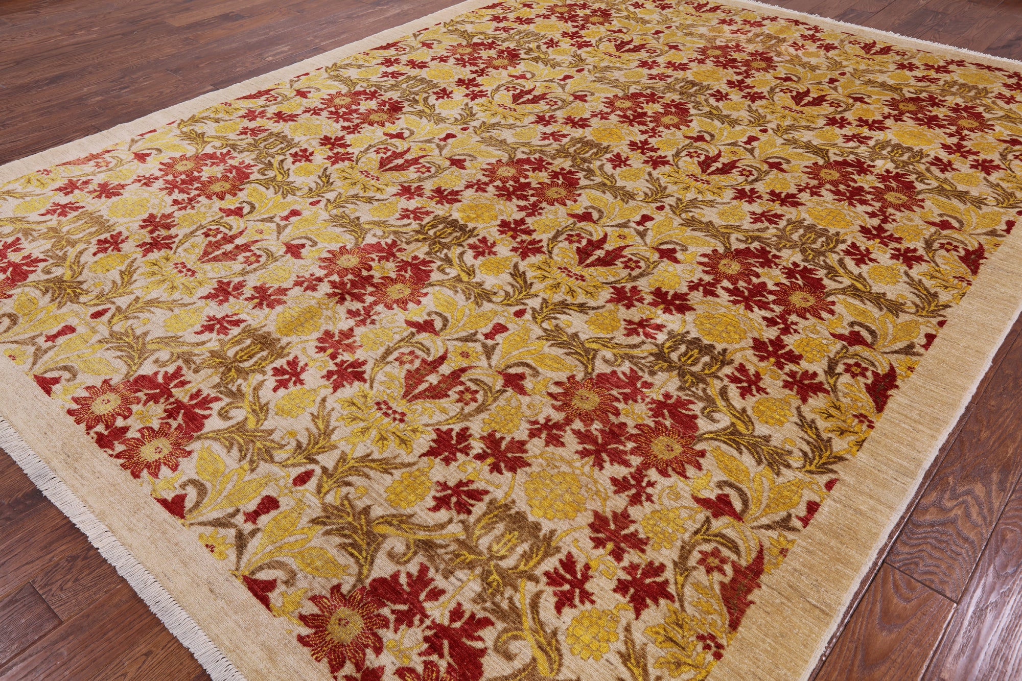 Ivory William Morris Handmade Wool Area Rug - 8' 10" X 11' 8" - Golden Nile