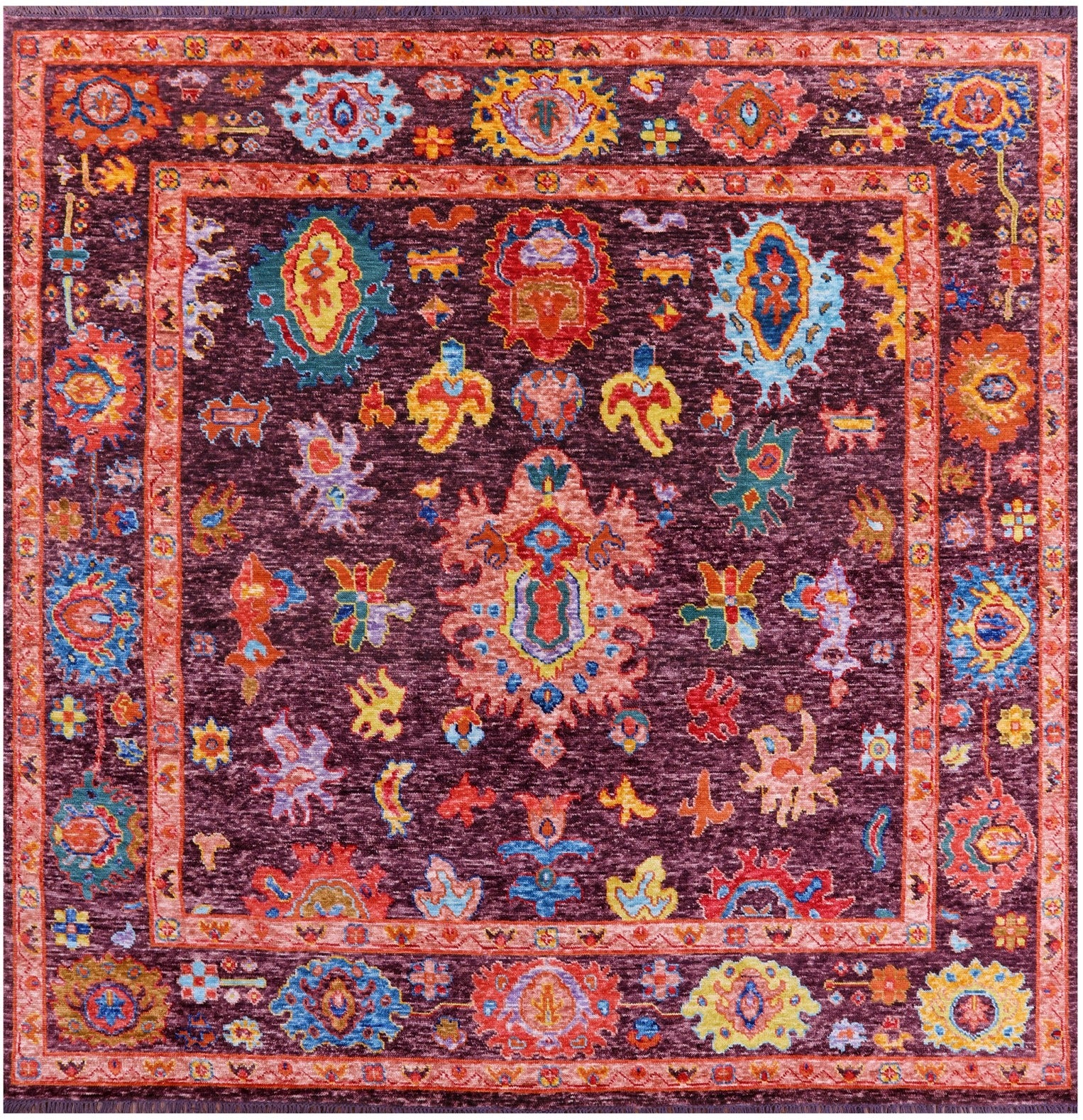 Square Turkish Oushak Hand Knotted Wool Rug - 9' 0" X 8' 10" - Golden Nile