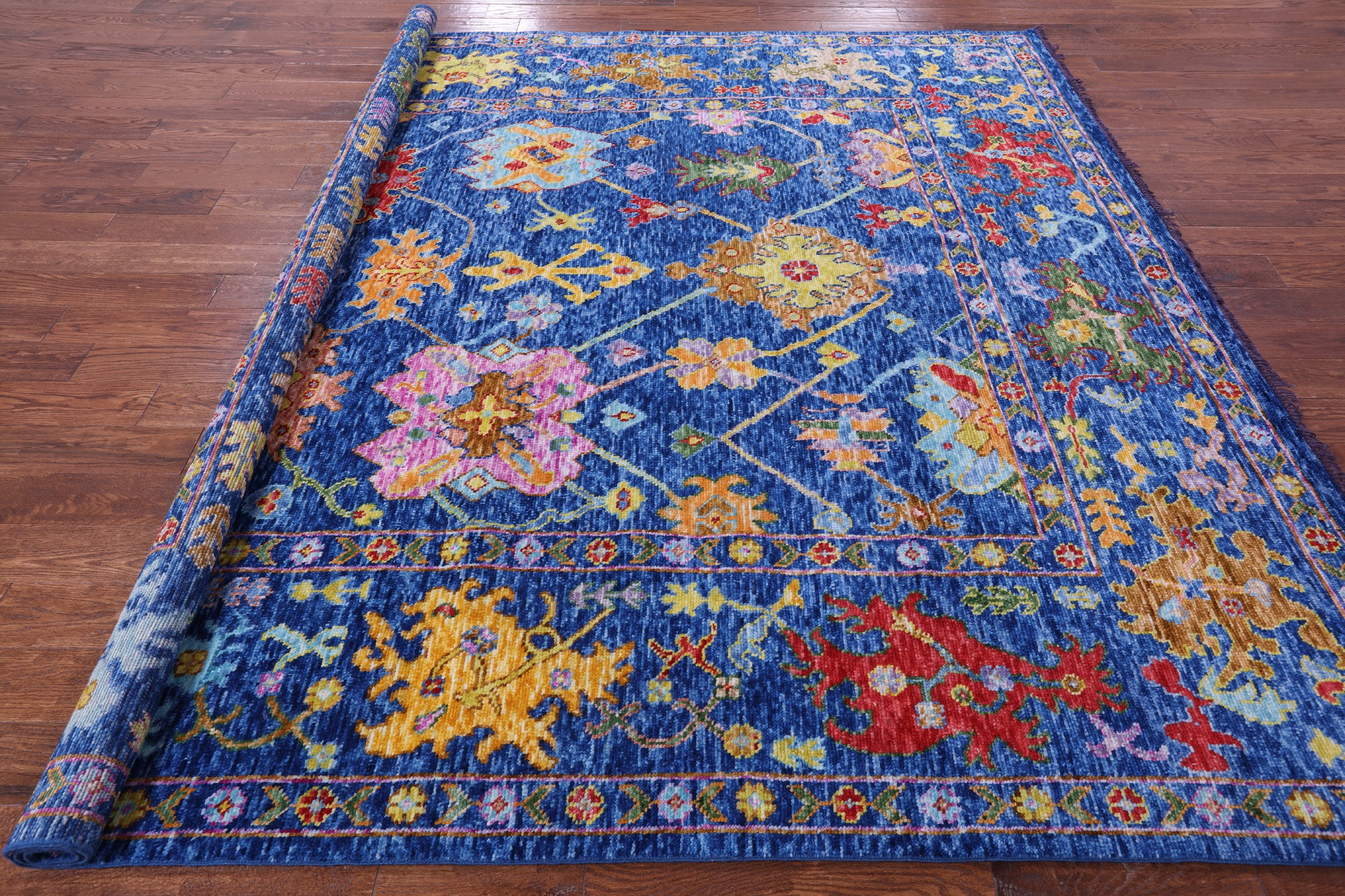 Blue Square Turkish Oushak Hand Knotted Wool Rug - 9' 0" X 9' 1" - Golden Nile