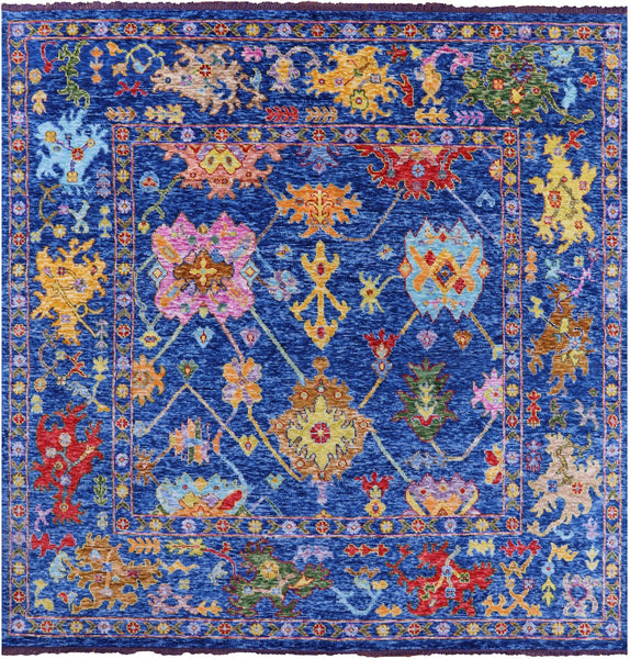 Blue Square Turkish Oushak Hand Knotted Wool Rug - 9' 0" X 9' 1" - Golden Nile