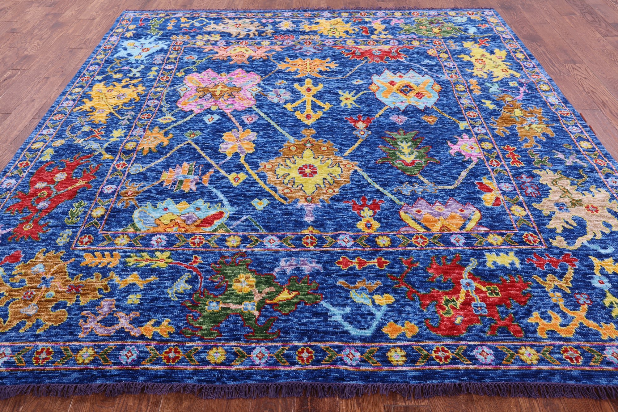 Blue Square Turkish Oushak Hand Knotted Wool Rug - 9' 0" X 9' 1" - Golden Nile