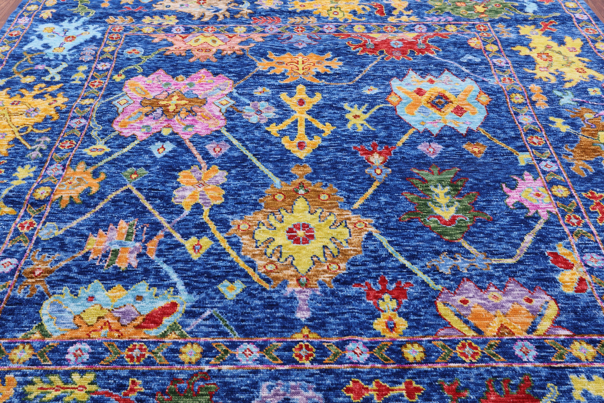 Blue Square Turkish Oushak Hand Knotted Wool Rug - 9' 0" X 9' 1" - Golden Nile