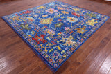 Blue Square Turkish Oushak Hand Knotted Wool Rug - 9' 0" X 9' 1" - Golden Nile