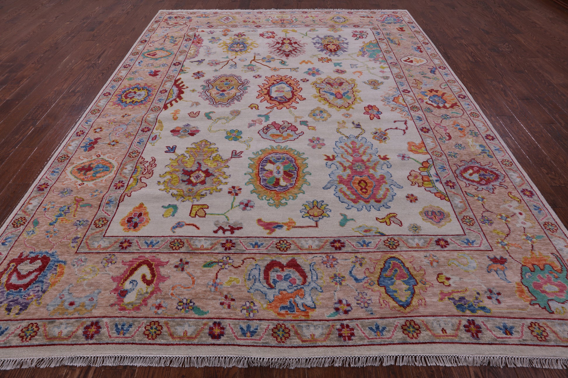 Ivory Turkish Oushak Hand Knotted Wool Rug - 9' 3" X 12' 0" - Golden Nile