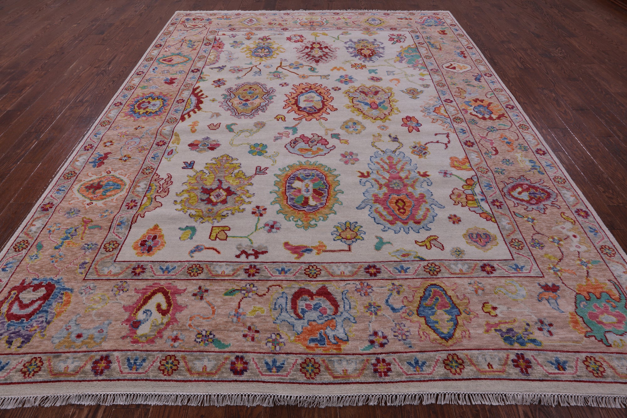 Ivory Turkish Oushak Hand Knotted Wool Rug - 9' 3" X 12' 0" - Golden Nile