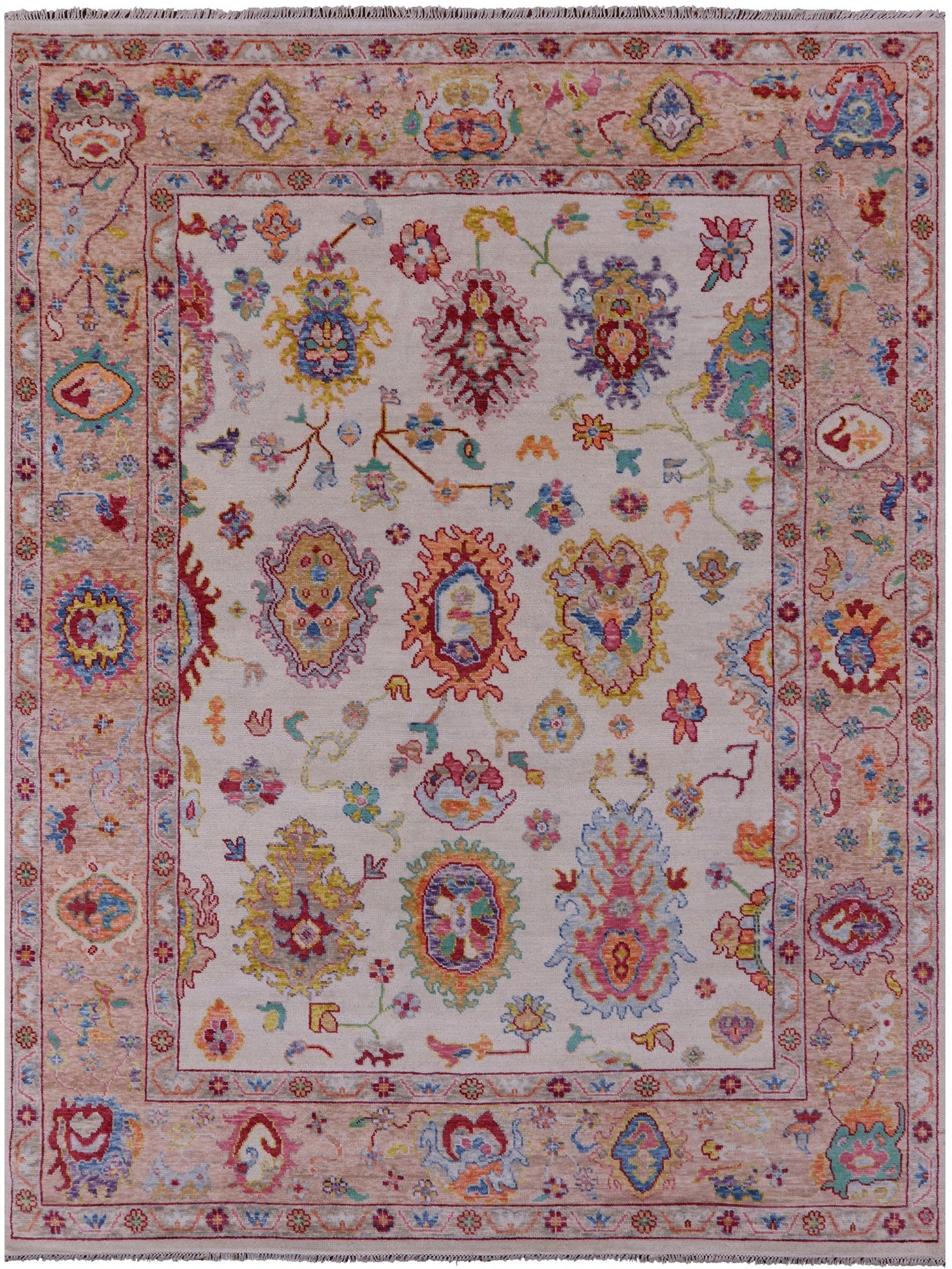 Ivory Turkish Oushak Hand Knotted Wool Rug - 9' 3" X 12' 0" - Golden Nile