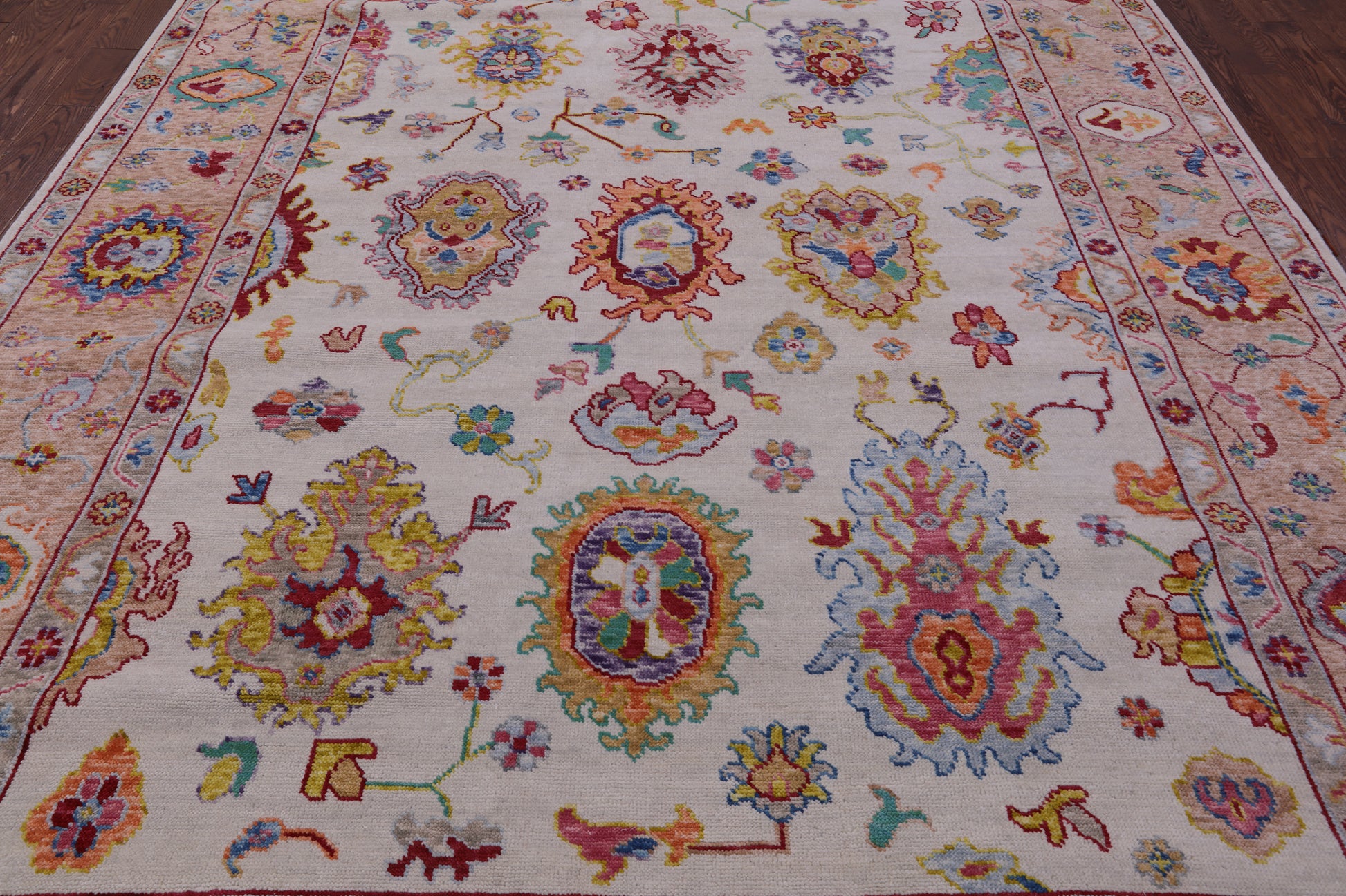 Ivory Turkish Oushak Hand Knotted Wool Rug - 9' 3" X 12' 0" - Golden Nile