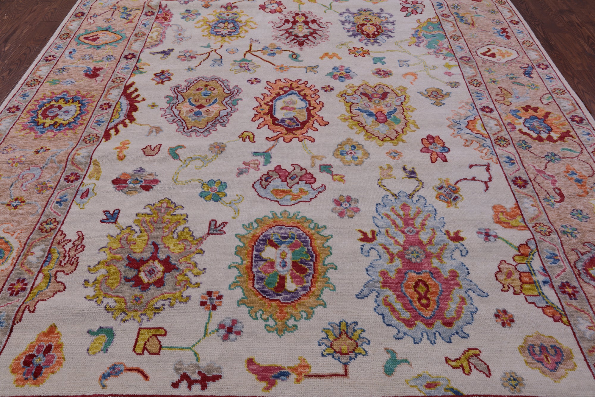Ivory Turkish Oushak Hand Knotted Wool Rug - 9' 3" X 12' 0" - Golden Nile