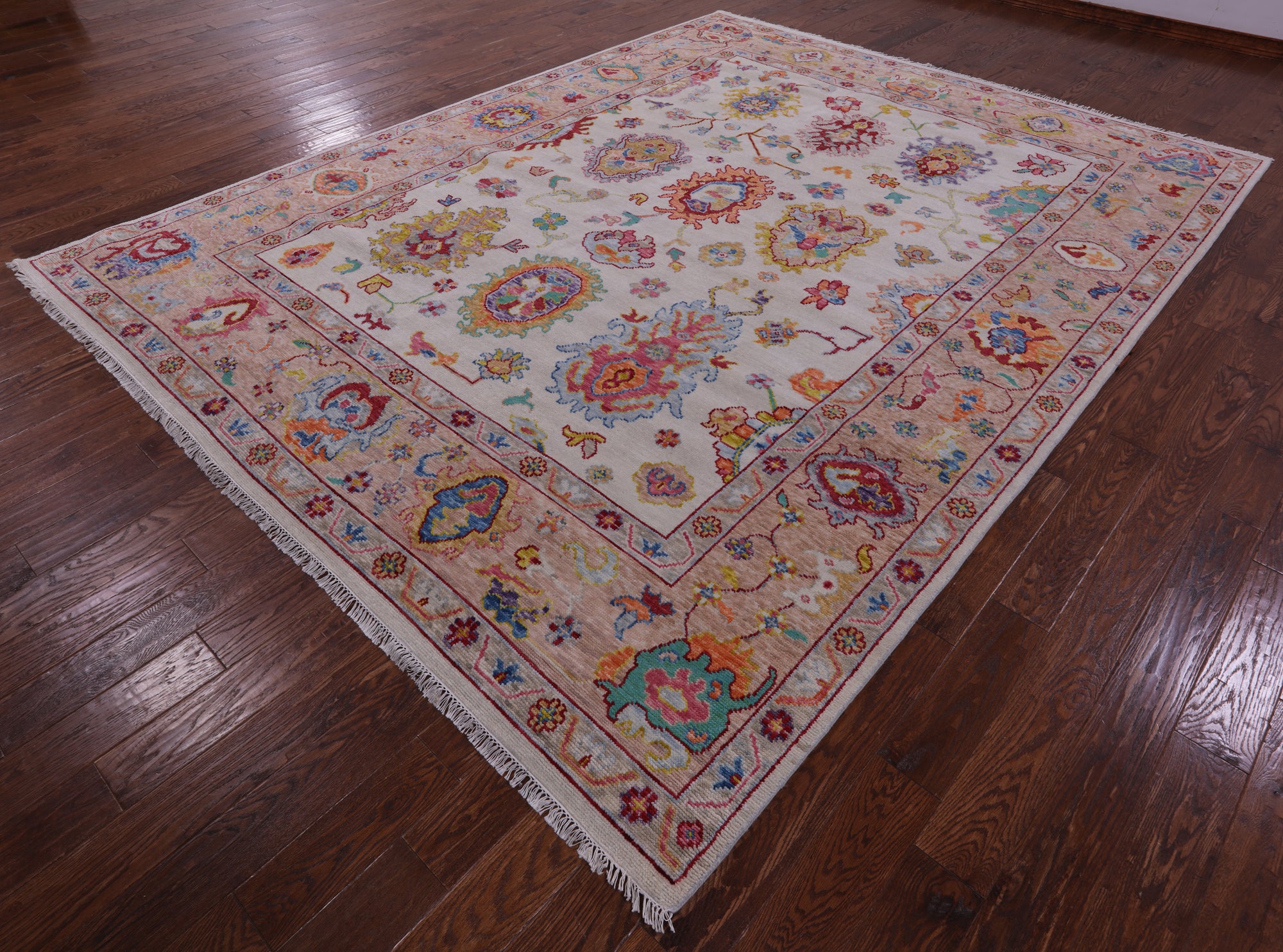 Ivory Turkish Oushak Hand Knotted Wool Rug - 9' 3" X 12' 0" - Golden Nile