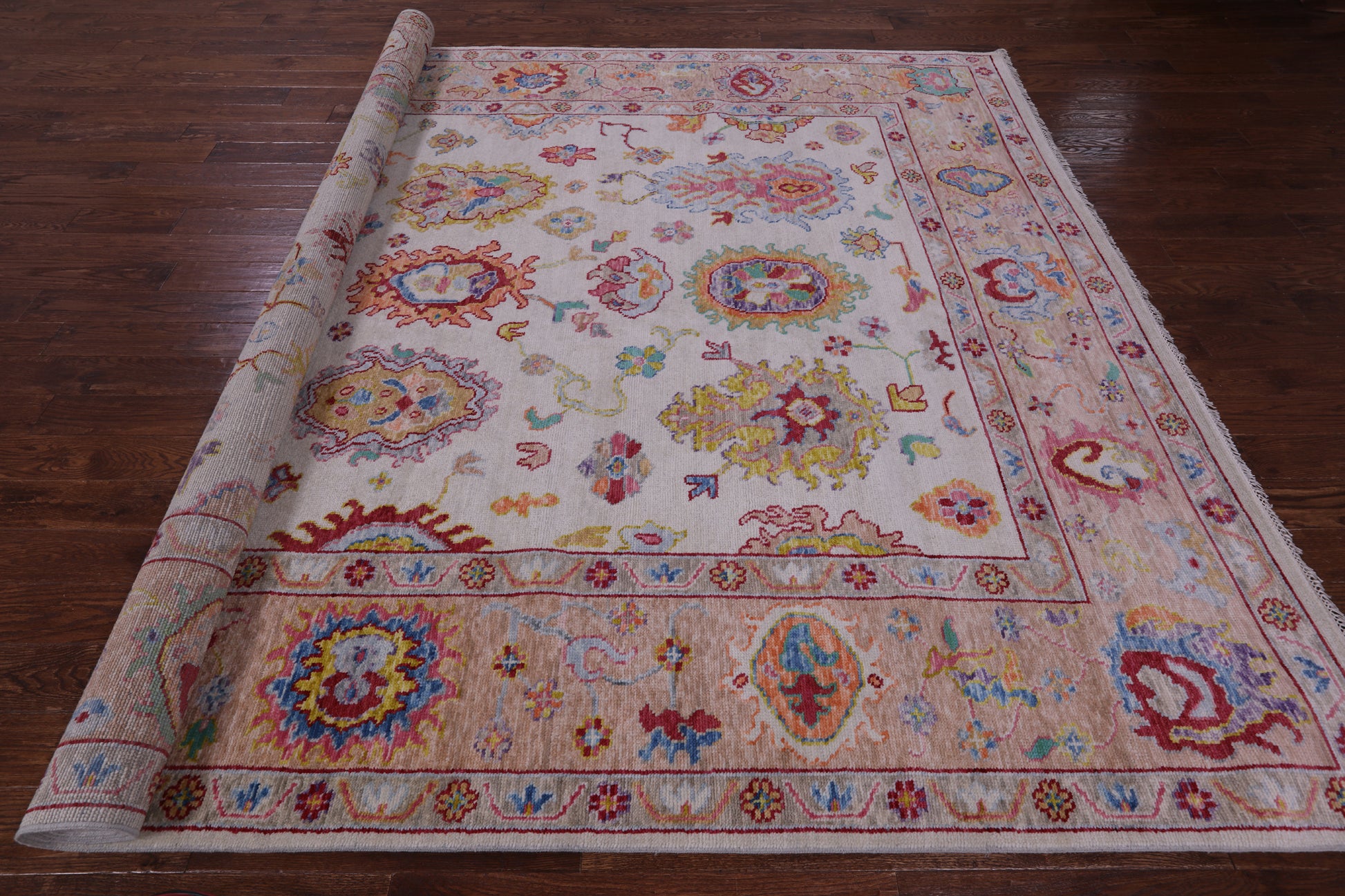 Ivory Turkish Oushak Hand Knotted Wool Rug - 9' 3" X 12' 0" - Golden Nile